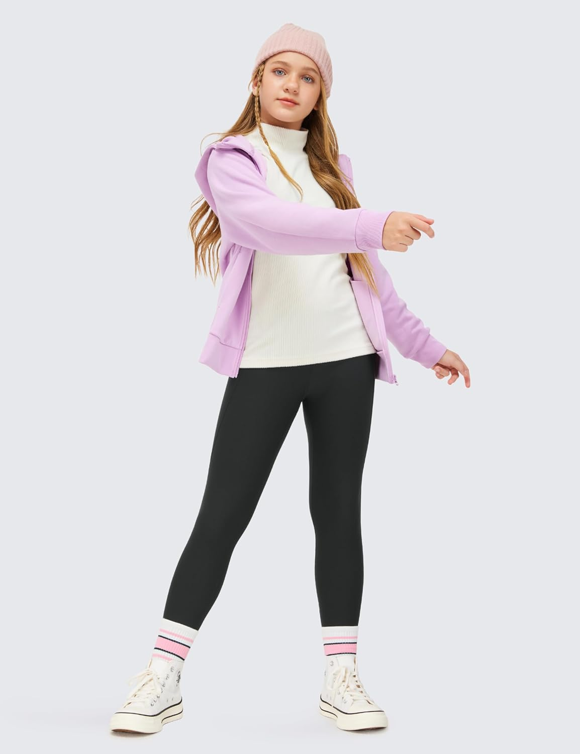 CRZ YOGA Girls Thermal Fleece Lined Athletic Leggings Water Resistant High Waist Warm Winter Kids Lounge Pants Side Pockets