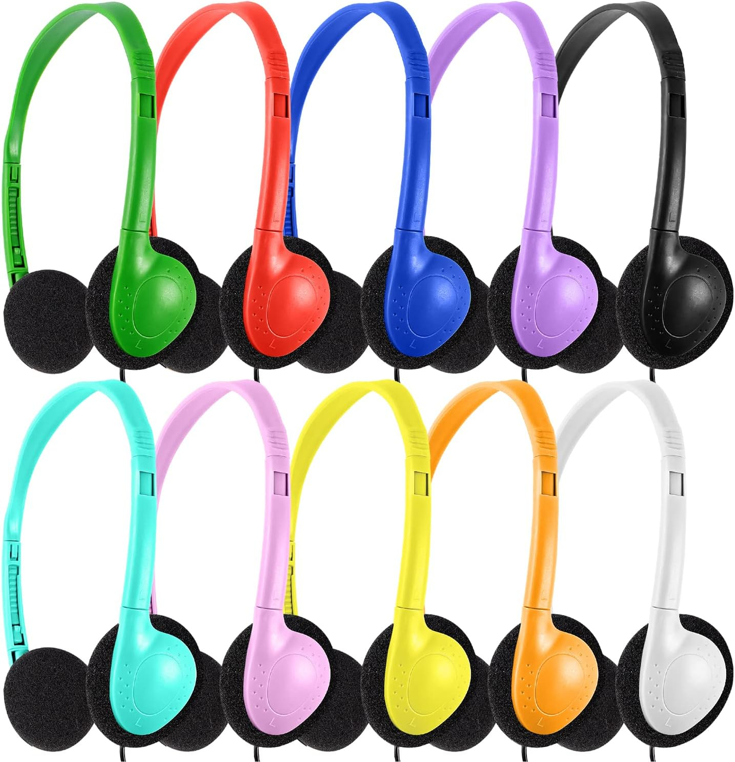 Hongzan Kids Headphones Bulk 10 Pack Multi Colored for School Classroom Students Children Teen Boys Girls, Wholesale Disposable Headsets Durable Earphones (10 Mixed)
