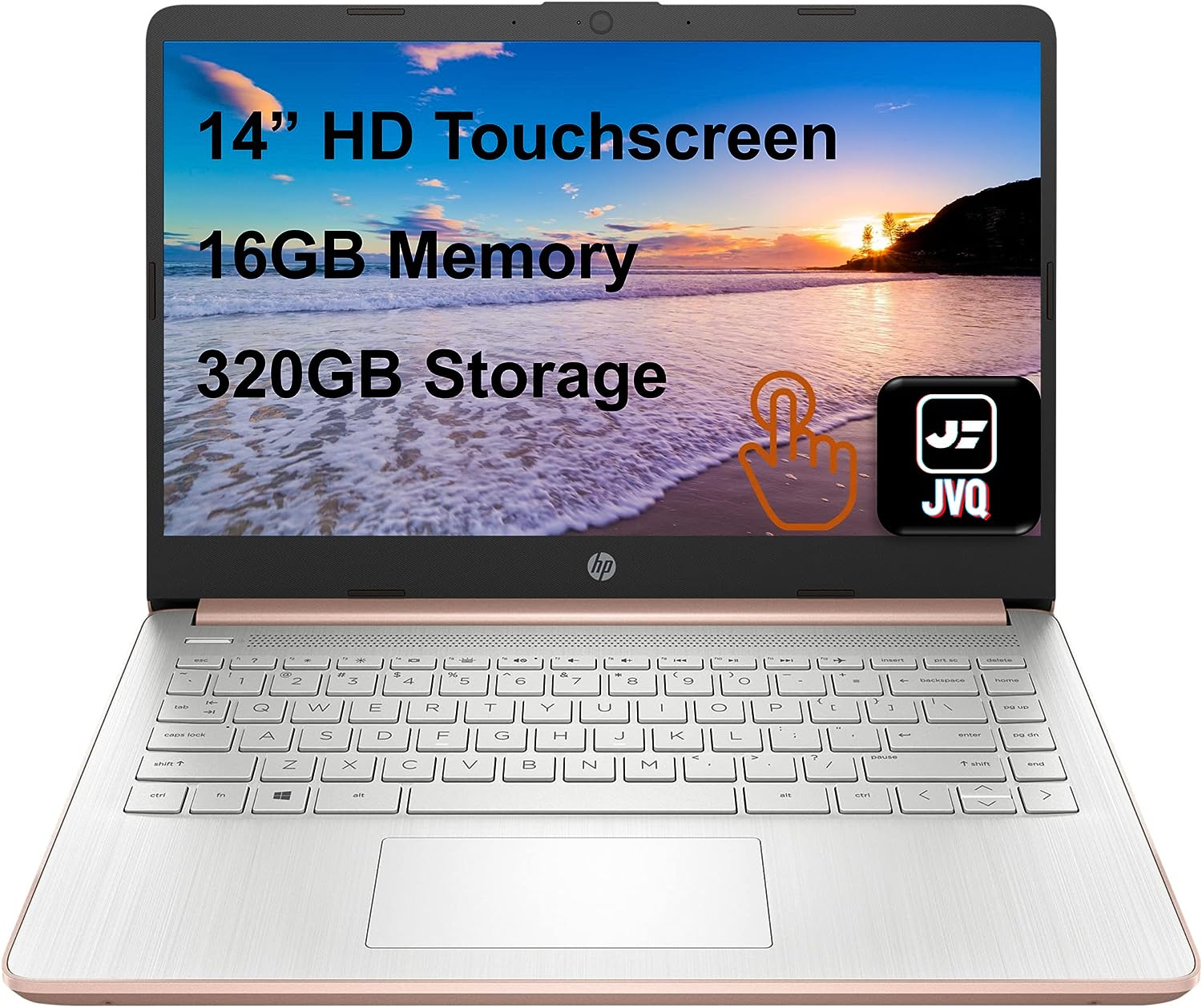 HP Stream Laptop, 14 HD Touchscreen, Intel Celeron N4020 Processor, 16GB Ram, 320GB Space(64GB eMMC + 256GB Card), 1-Year Office 365, Webcam, HDMI, Wi-Fi, Windows 10 Home, Rose Gold, JVQ MP