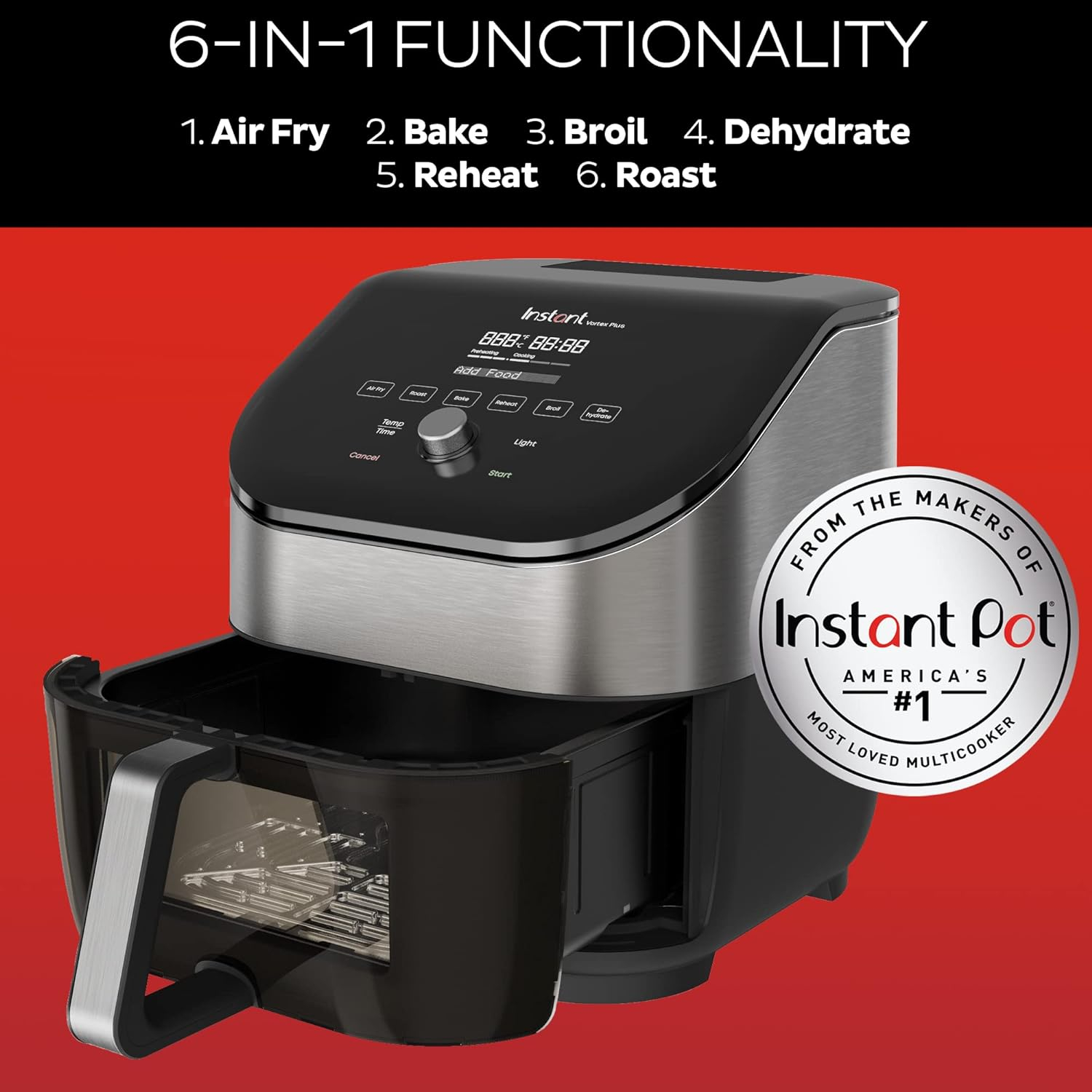 Instant Pot Vortex Pro Air Fryer, 10 Quart, 9-in-1 Rotisserie and Convection Oven, From the Makers of Instant Pot with EvenCrisp Technology, App With Over 100 Recipes, 1500W, Stainless Steel