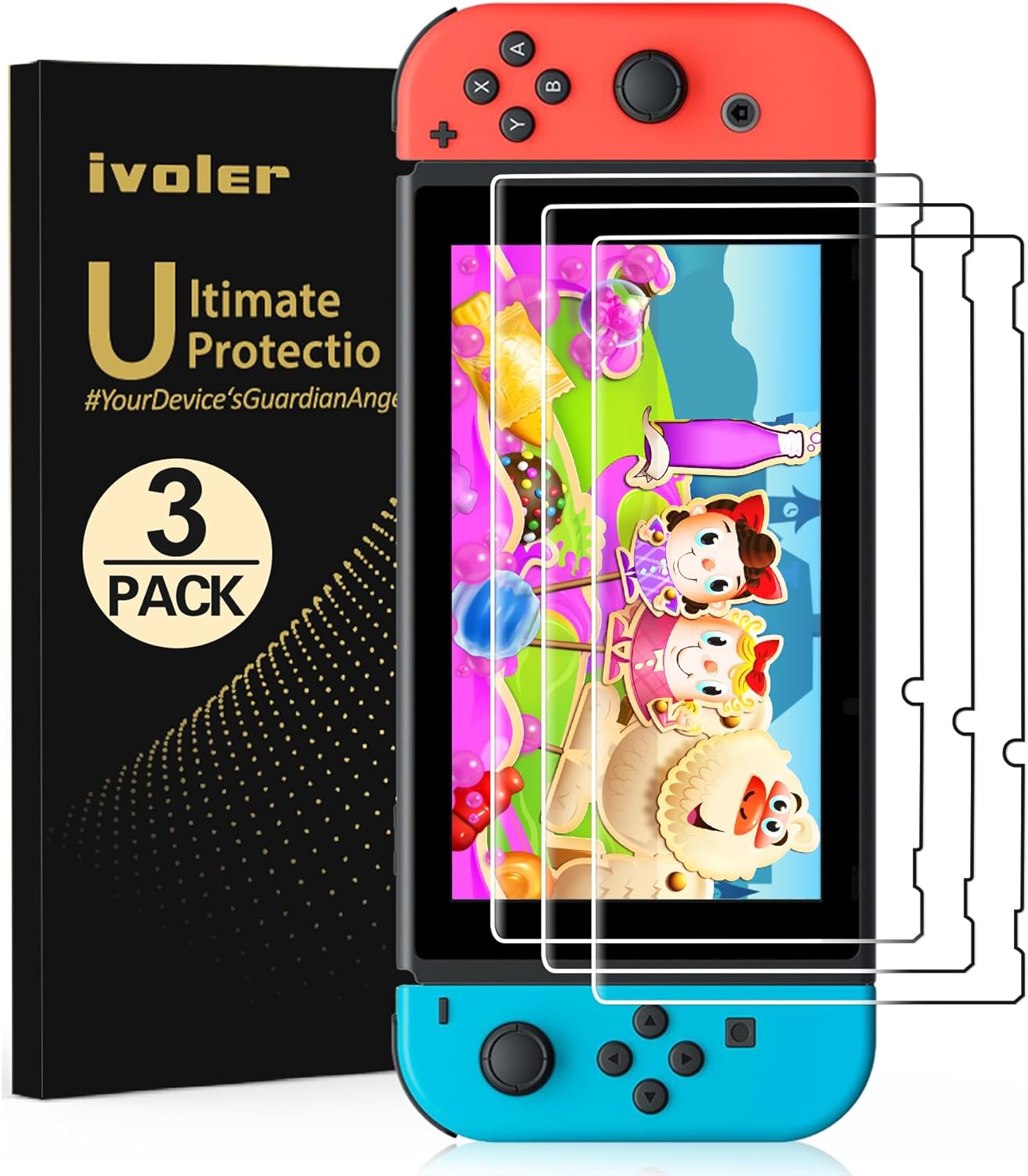 ivoler 3-Pack Screen Protector Tempered Glass for Nintendo Switch 6.2‘’, Transparent HD Clear Anti-Scratch Screen Protector Compatible Nintendo Switch 6.2‘’