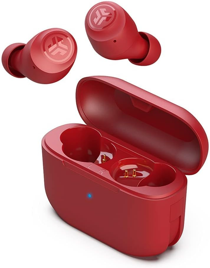 JLab Go Air Pop True Wireless Bluetooth Earbuds + Charging Case, Rose Red, Dual Connect, IPX4 Sweat Resistance, Bluetooth 5.1 Connection, 3 EQ Sound Settings Signature, Balanced, Bass Boost