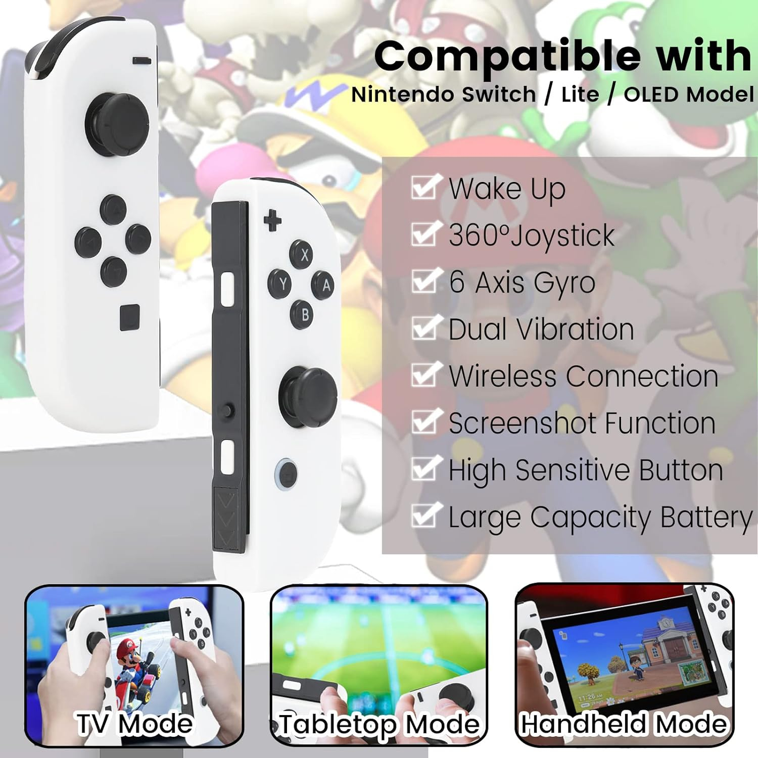 Joycon Controller Compatible for Switch, Wireless Joy Cons Replacement for Switch Controller, Left and Right Switch Joycons Support Dual Vibration/Wake-up Function/Motion Control