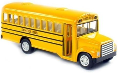 KiNSFUN Classic Long Nose School Bus 5 Die Cast Metal w/ Pull Back Action 12 Pack