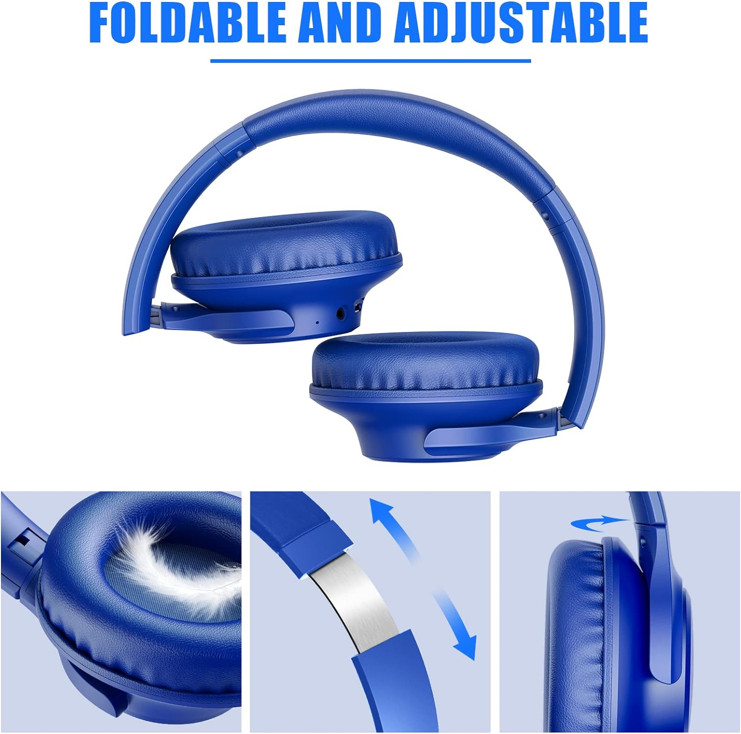 KVIDIO [Updated] Bluetooth Headphones Over Ear, 65 Hours Playtime Wireless Headphones with Microphone,Foldable Lightweight Headset with Deep Bass,HiFi Stereo Sound for Travel Work Cellphone