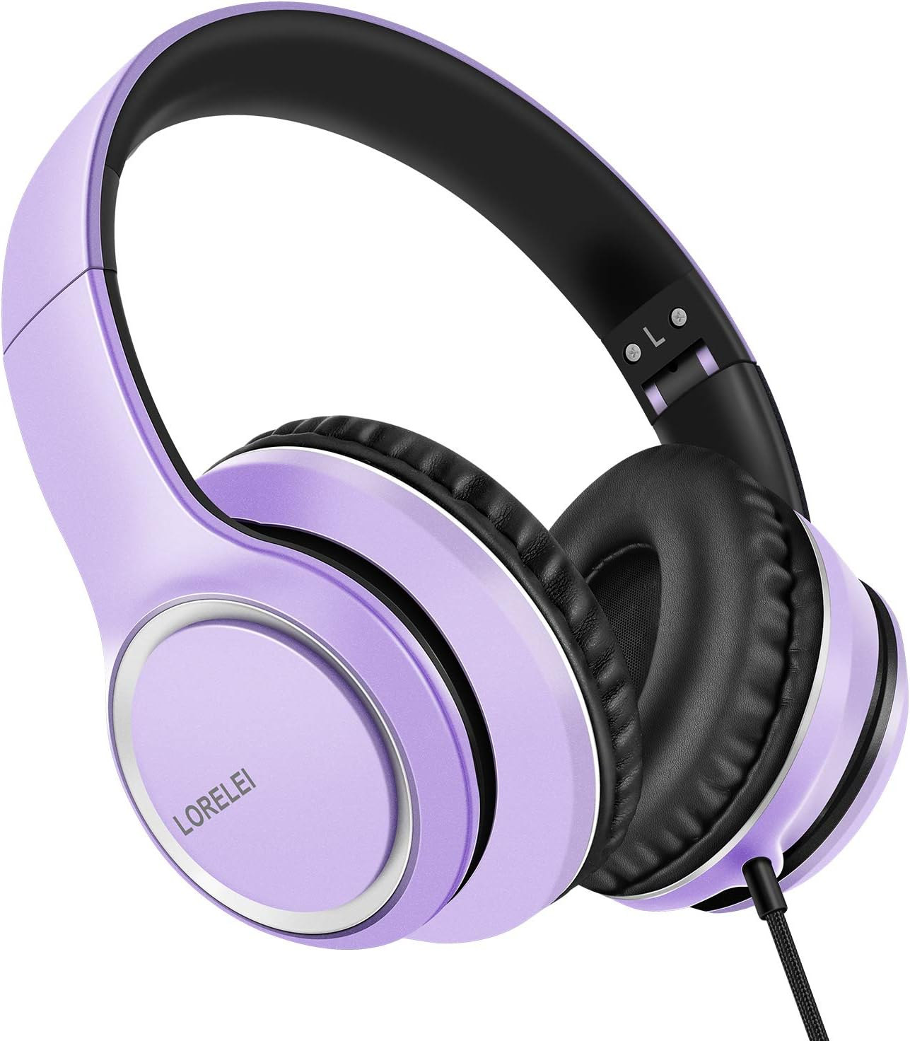 LORELEI X8 Over-Ear Wired Headphones with Microphone with 1.45m-Tangle-Free Nylon Line3.5mm Plug,Lightweight Foldable  Portable Headphones for Smartphone,Tablet,Computer,Mp3/4(Dark Purple)