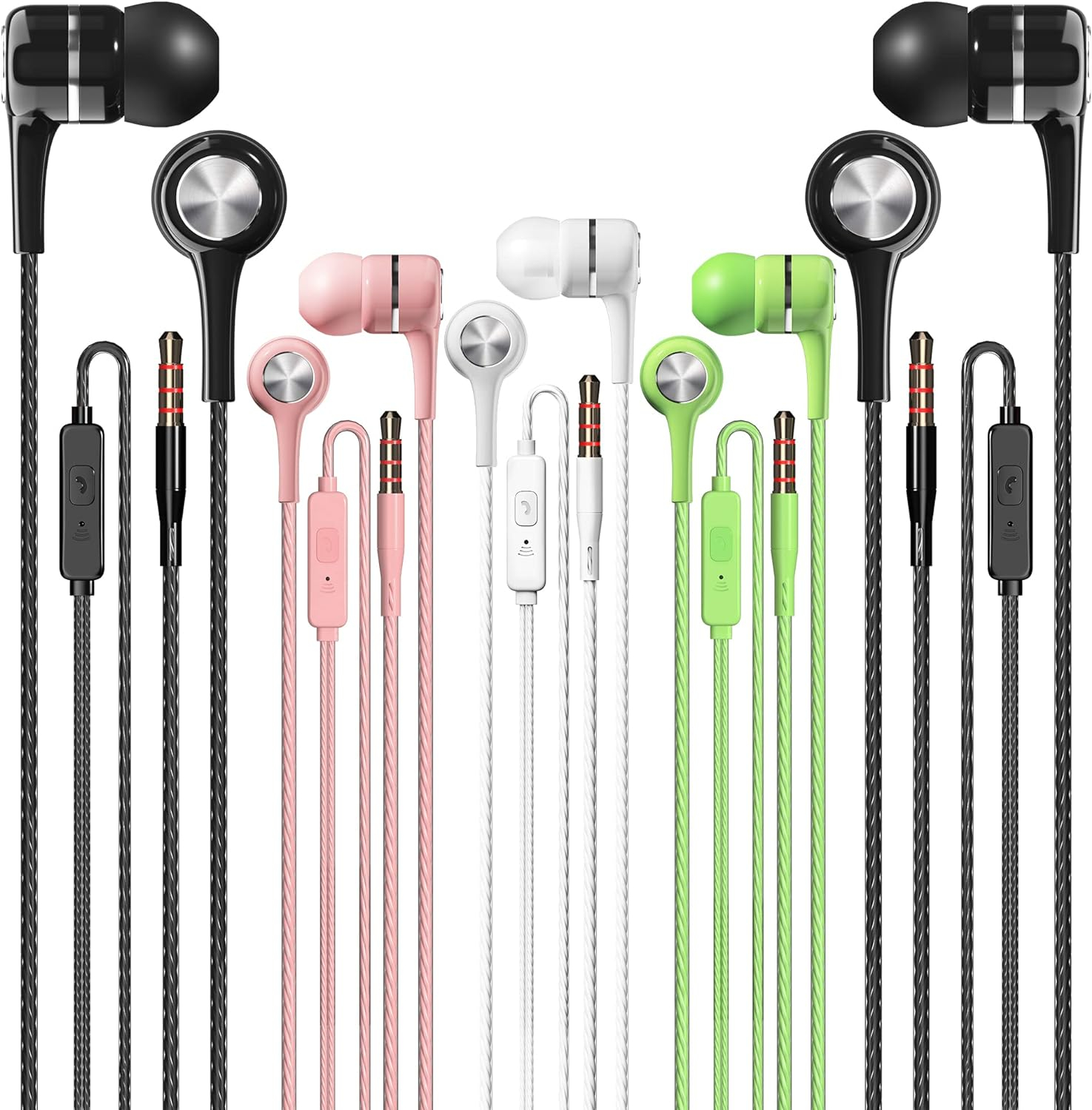 LWZCAM Earbuds Earphones with Microphone, 5 Pack Ear Buds Wired Heavy Bass Headphones, Earphone with Noise Isolating, Fits 3.5mm Interface for iPad, Desktop, MP3 Players, Android and iOS Smartphones