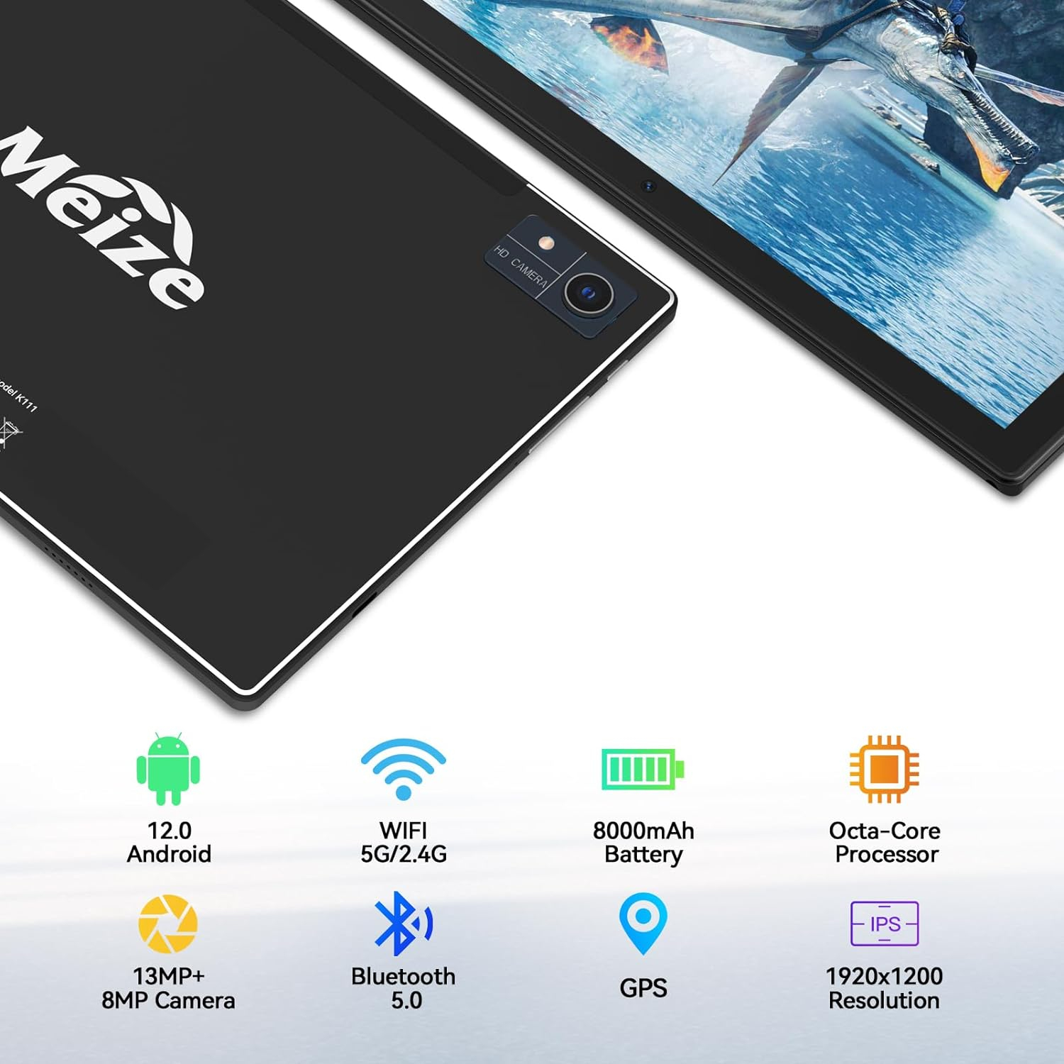 Newest 2023 Android 12 Tablet, 128GB+16(8+8 Expand)GB/512GB Expandable, Octa-Core Tablet with 5G WiFi, 8000mAh Battery, 10.1 inch Tablet with 21MP Camera, Tablet with Keyboard, Bluetooth, Mouse, Case