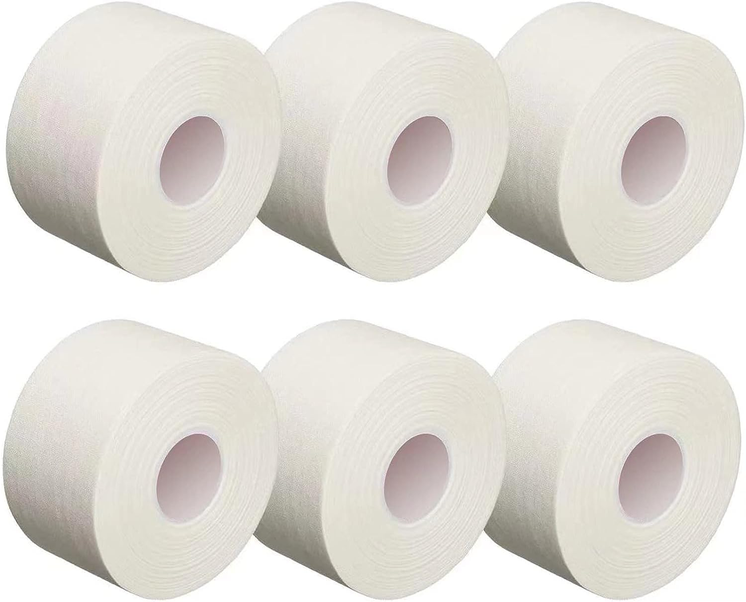 Popbob (6 Pack) White Athletic Sports Tape, Very Strong Adhesive and Hypoallergenic Breathable Cotton Sports Tape for Bats, Tennis and Boxing