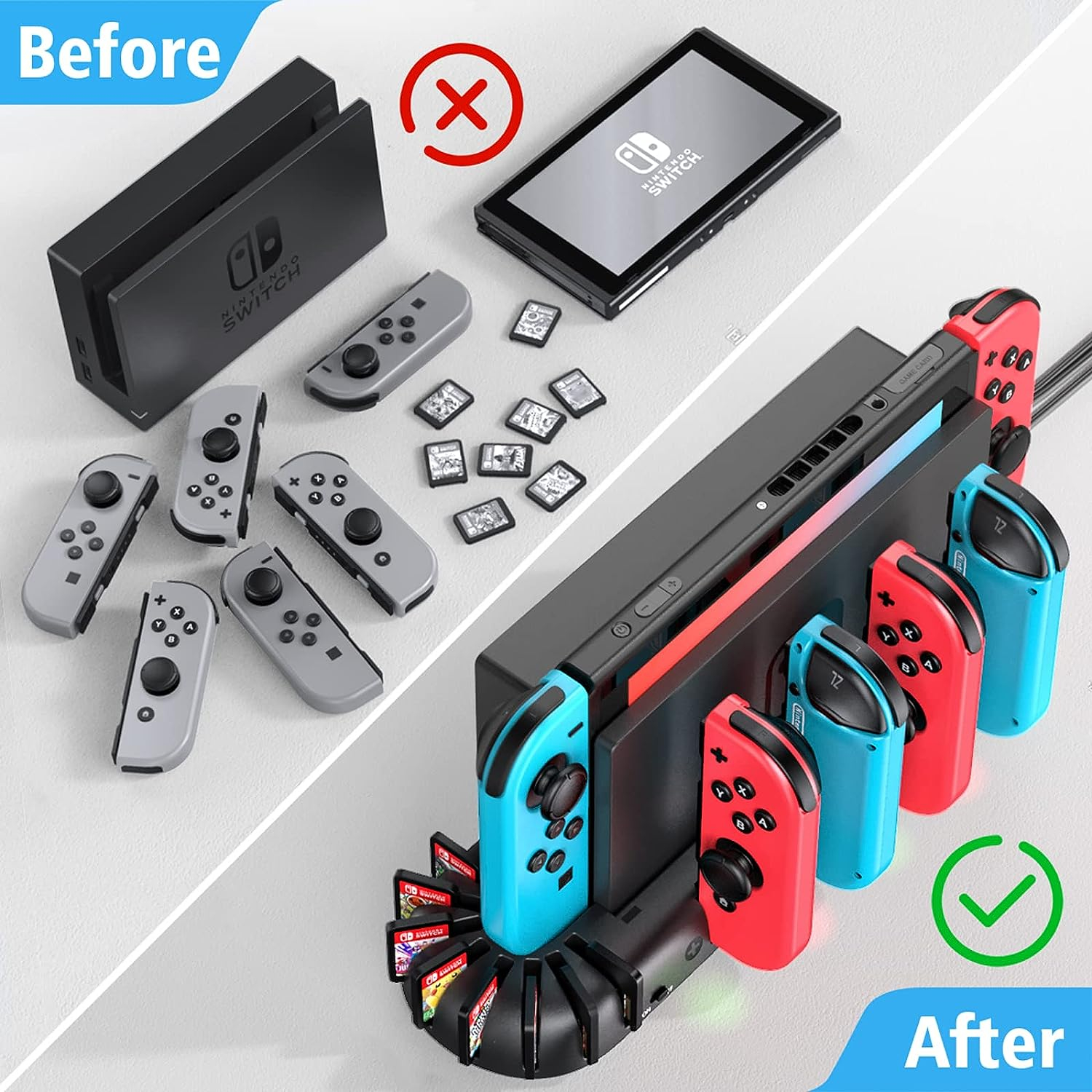 Switch Controller Charging Dock Station Compatible with Nintendo Switch  OLED Model Joycons, KDD Switch Controller Charger Dock Station with Upgraded 8 Game Storage