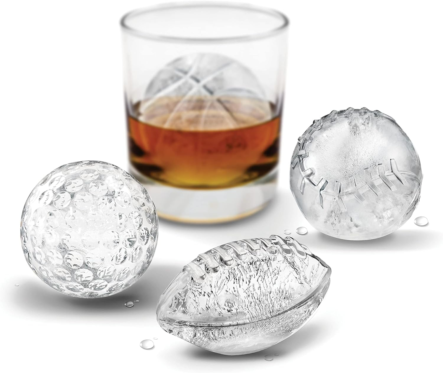 Tovolo Sports Ball Ice Molds (Set of 4) - Football, Golf, Baseball,  Basketball/Slow-Melting, Leak-Free, Reusable,  BPA-Free/Great for Whiskey, Cocktails, Coffee, Soda, Fun Drinks, and Gifts