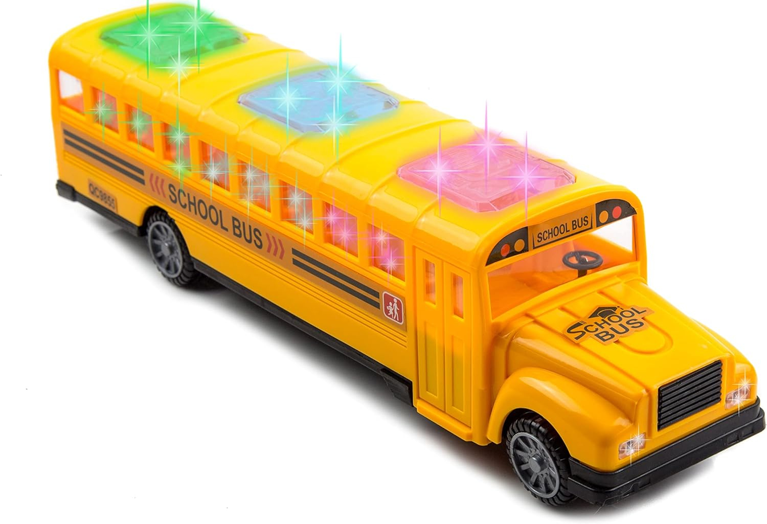 Toysery Yellow School Bus with Flashing LED Lights and Bus Sounds. Bump and Go Action Bus for Boys and Girls 3 Years Old and Above