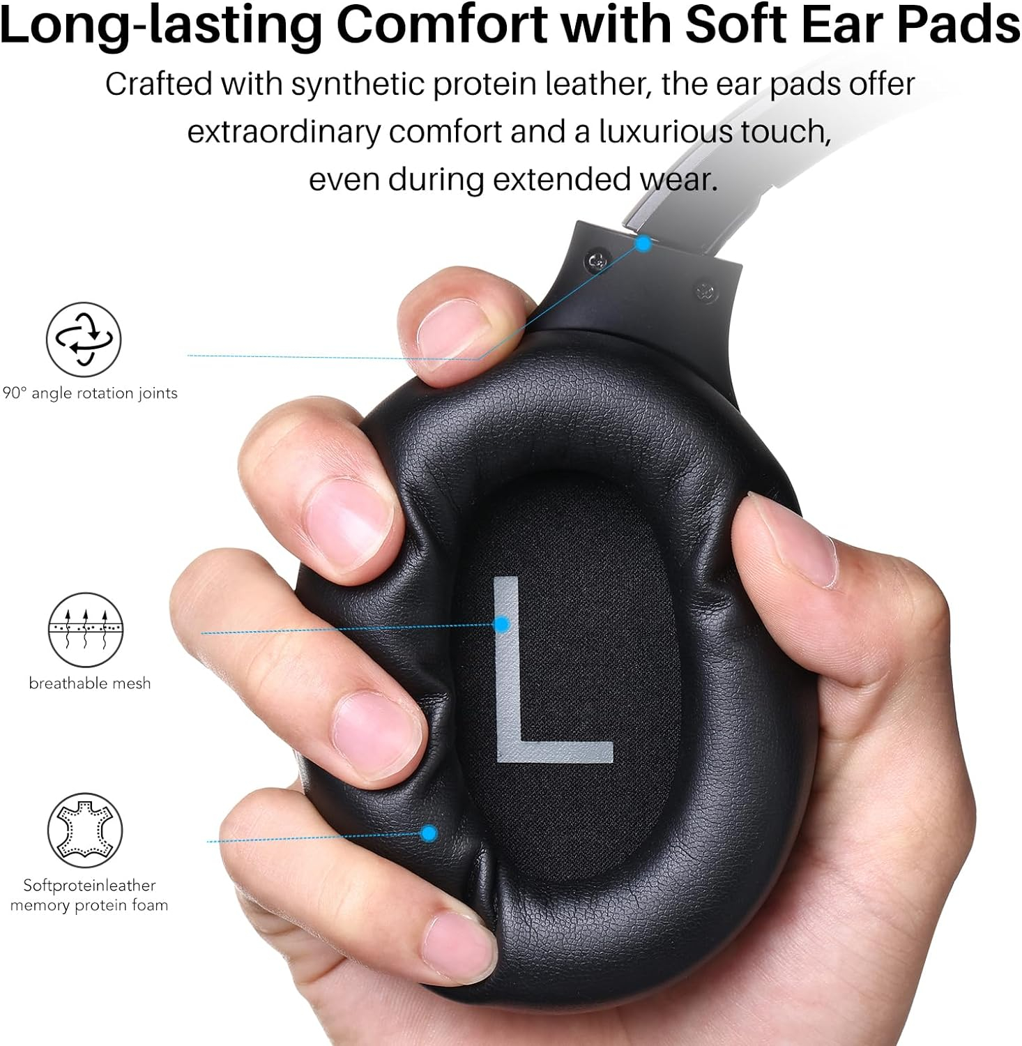 TOZO HT2 Hybrid Active Noise Cancelling Headphones, Wireless Over Ear Bluetooth Headphones, 60H Playtime, Hi-Res Audio Custom EQ via App Deep Bass Comfort Fit Ear Cups, for Home Office Travel