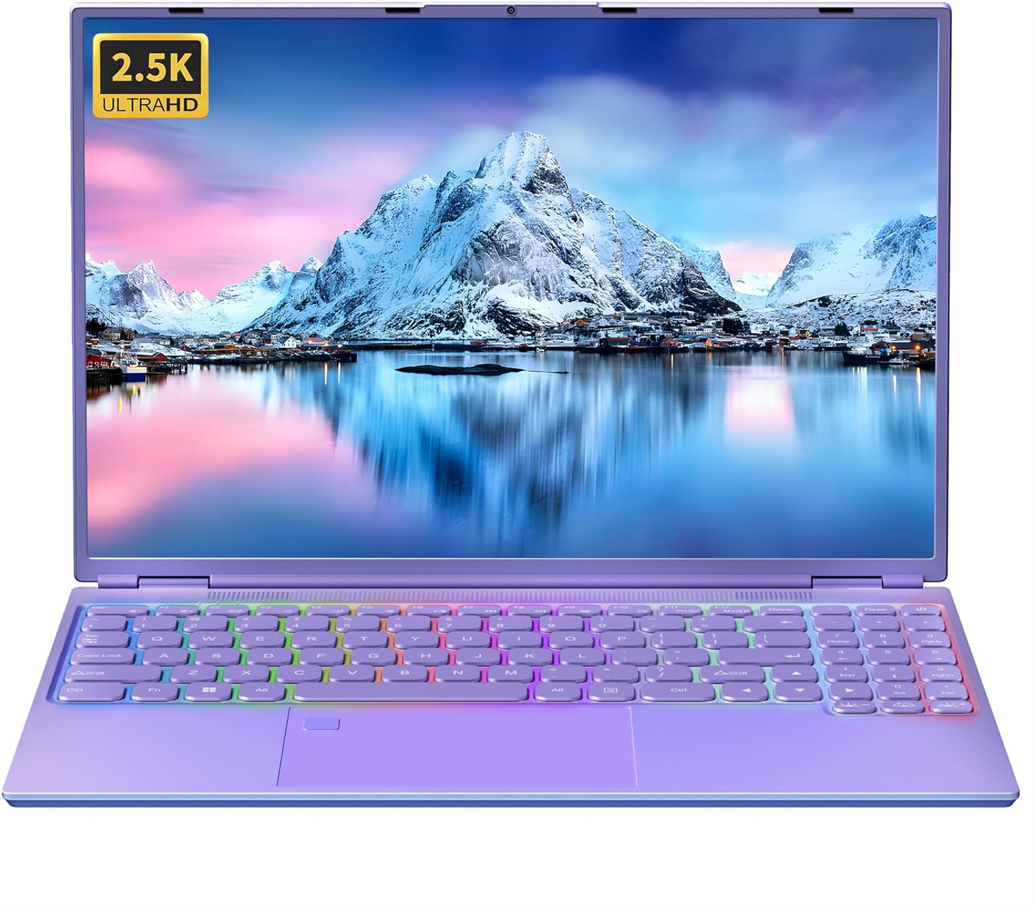 【Win 11 Pro/Office 2019】 16 Laptop Ultra-Narrow bezels 2.5K FHD(2560x1600) IPS Screen, Celeron N5095, 16G RAM, 1TB SSD, Color Backlit KB, Fingerprint Reader, WiFi, Type-C, HDMI(16G+1T SSD, Purple)
