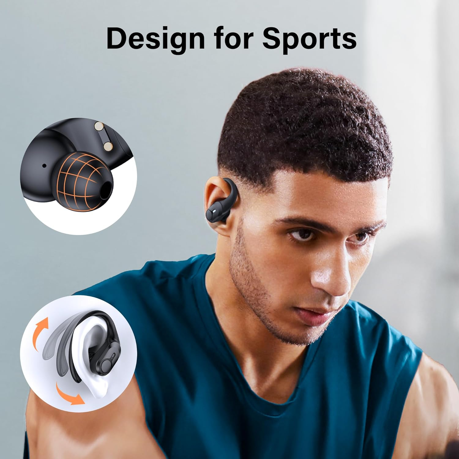 Wireless Earbuds Bluetooth Headphones 70hrs Playback Ear Buds IPX7 Waterproof Wireless Charging Case  Dual Power Display Over-Ear Stereo Bass Earphones with Earhooks for Sports/Workout/Running