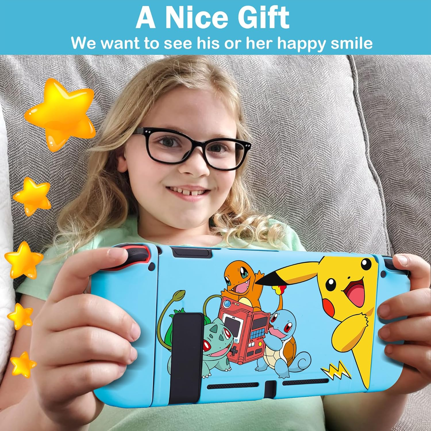 Xcitifun Protective Case Designed for Nintendo Switch Soft TPU Cases for Girls Boys Kids Cartoon Cute Kawaii Character Switch Shell Compatible with Nintendo Switch Controller Cover - Blue Play Game