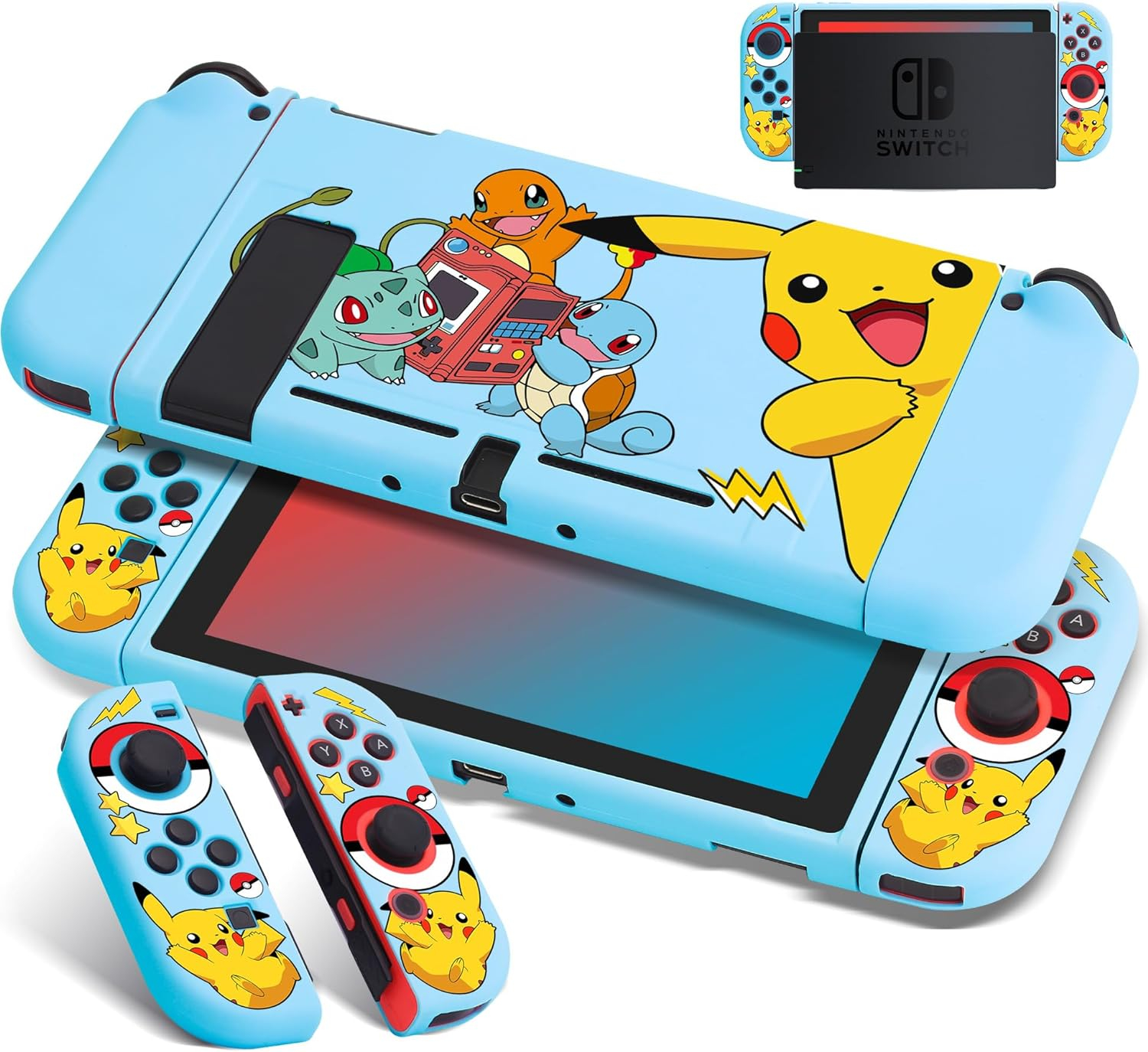 Xcitifun Protective Case Designed for Nintendo Switch Soft TPU Cases for Girls Boys Kids Cartoon Cute Kawaii Character Switch Shell Compatible with Nintendo Switch Controller Cover - Blue Play Game
