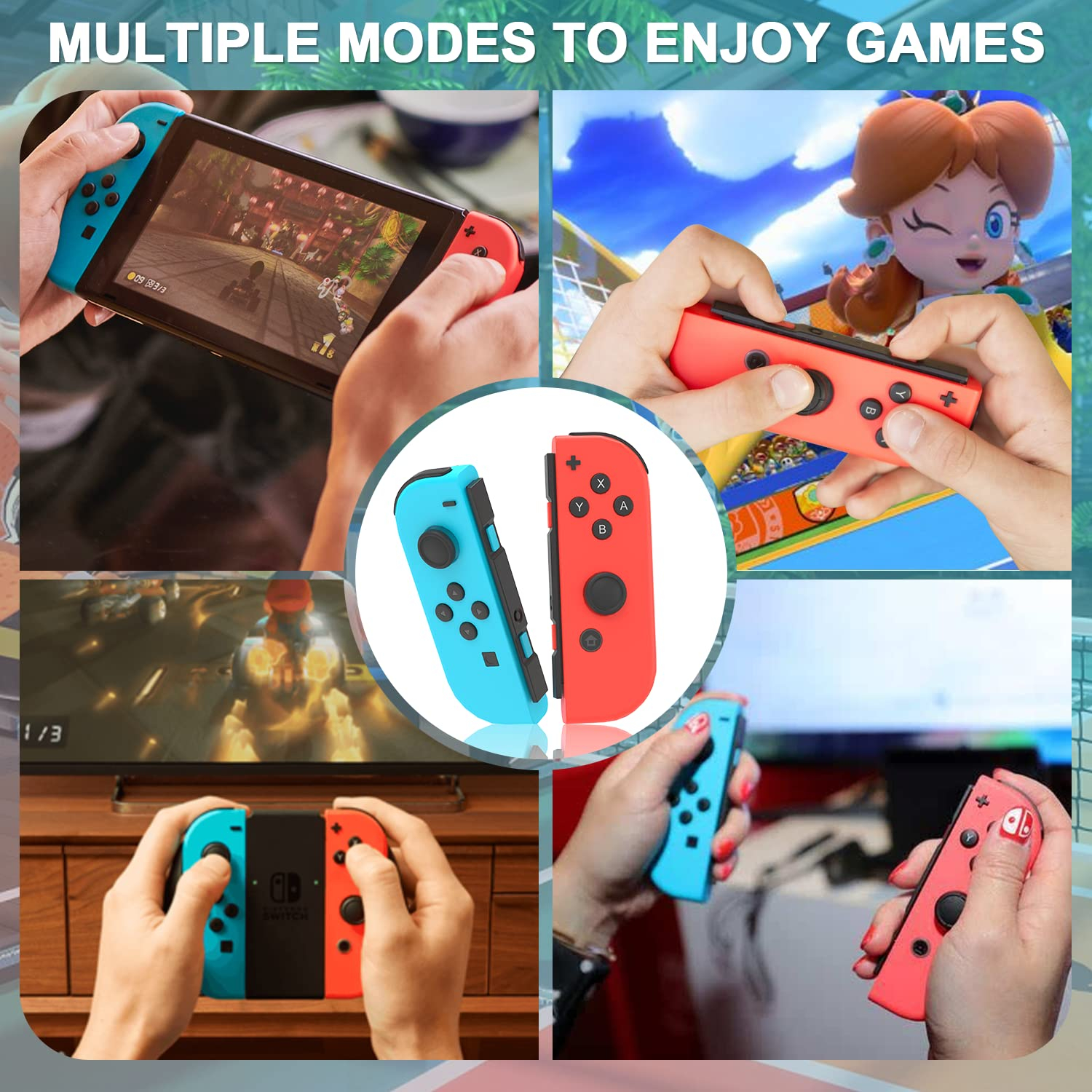 YU33 Joypads for Nintendo Switch Controller, Joypad Left Right Wireless Joypad Controllers Compatible With Switch/Switch OLED, Motion Control/Double Vibration/Wake-up/Screenshot Blue/Red(No NFC)