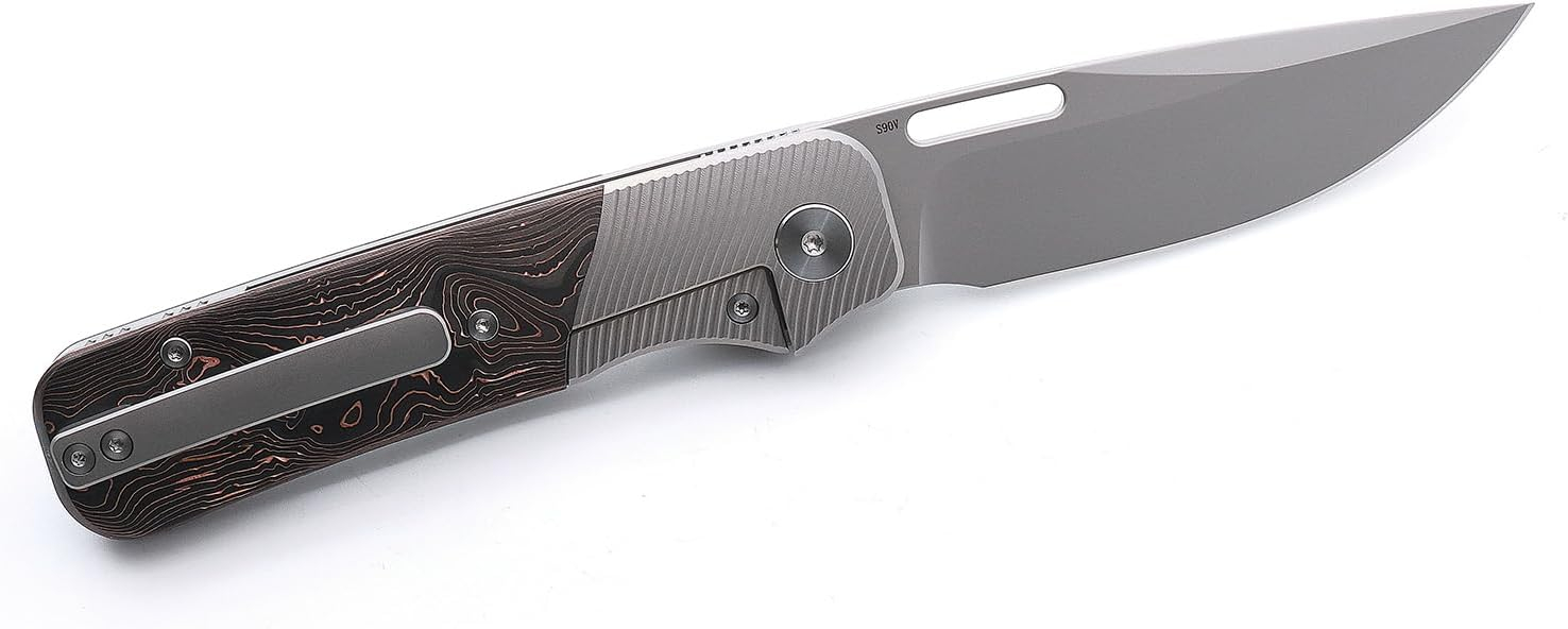 AMEIGHT KNIVES Flix II Front Flipper Folding Knife 3.25 S90V Blade Bronze Carbon Fiber And Titanium Handle Pocket Knife AM8-001BNII