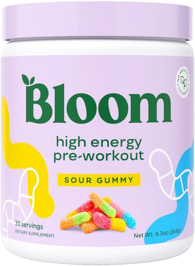 Bloom Nutrition High Energy Pre Workout Powder (Blue Raspberry) - Amino Energy with Beta Alanine, Ginseng  L Tyrosine, Natural Caffeine Powder from Green Tea Extract, Sugar Free  Keto Drink Mix