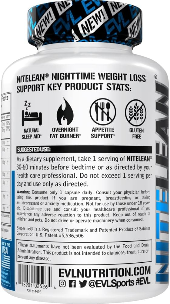 Evlution Nutrition Night Time Fat Burner Support - Overnight Sleep and Weight Loss Support Pills with Thermogenic Green Tea and White Kidney Bean Extract - Diet Pills That Support Stubborn Fat Loss
