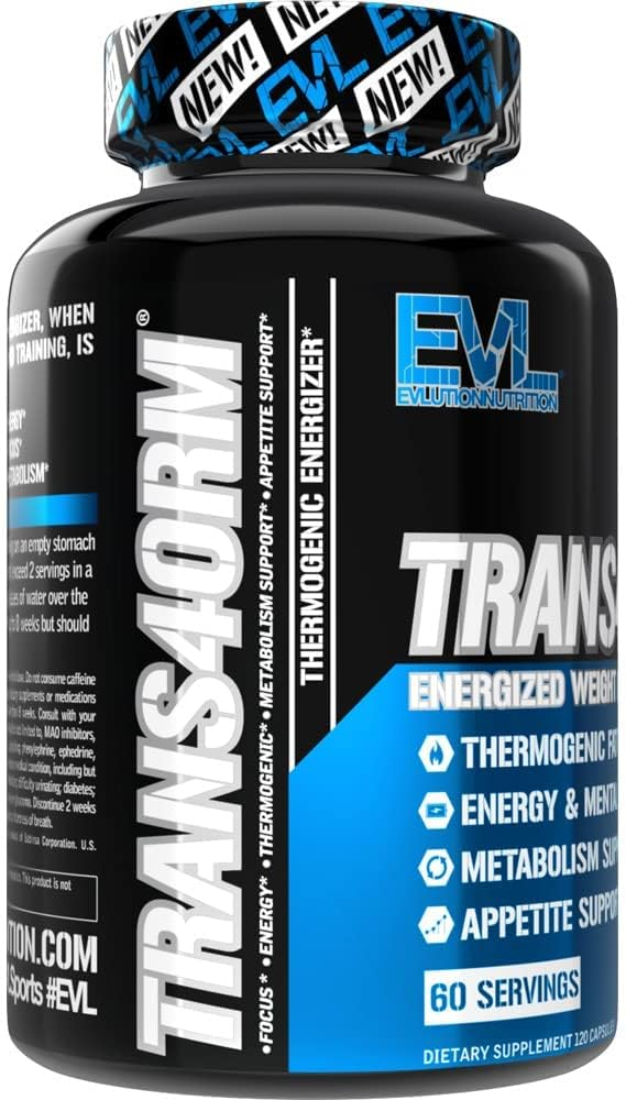 Evlution Nutrition Trans4orm Thermogenic Energizing Fat Burner Supplement, Increase Weight Loss, Energy and Intense Focus (60 Servings) (Packaging May Vary)