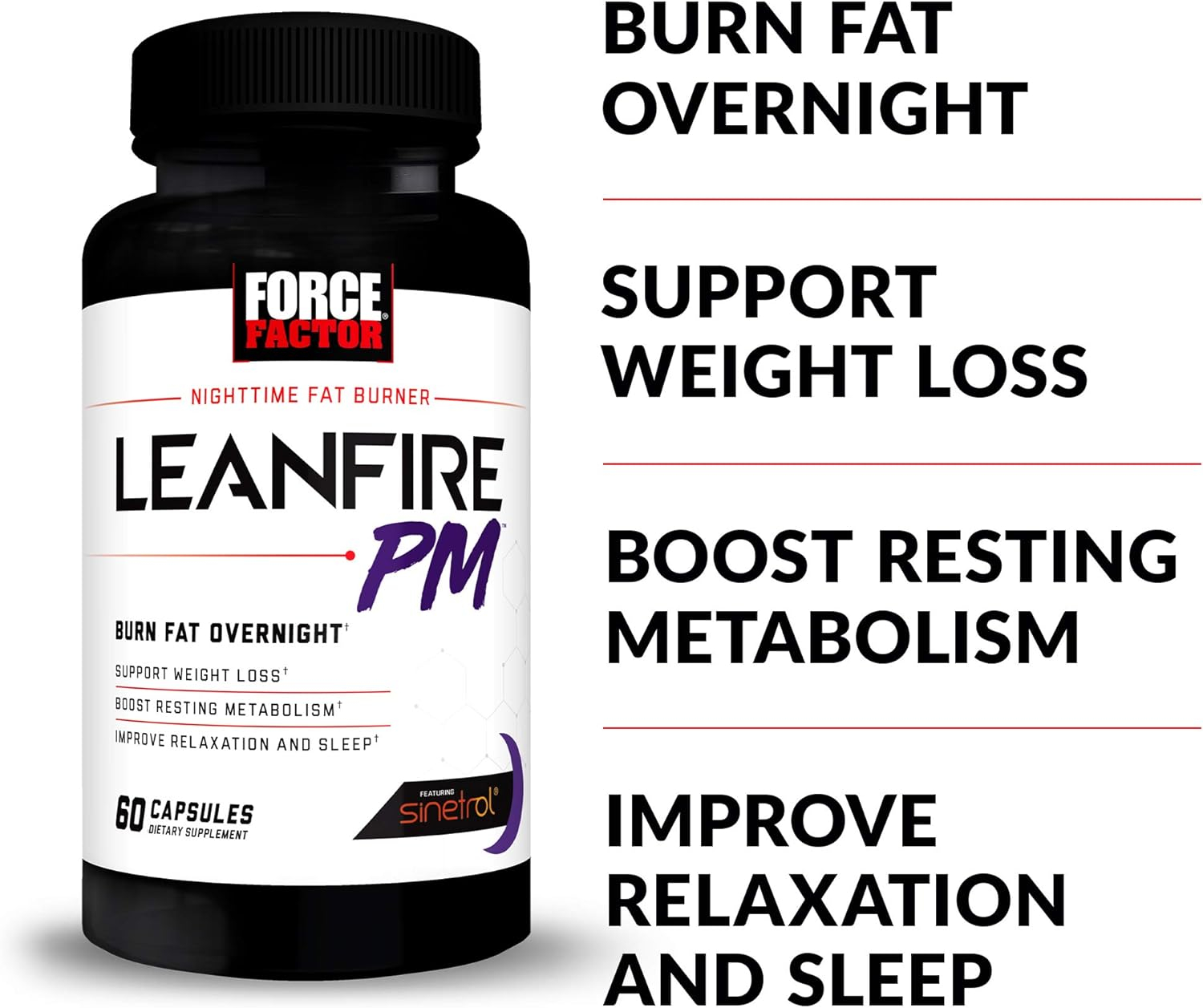 Force Factor LeanFire PM Weight Loss Pills for Women  Men, Fat Burner  Overnight Weight Loss Pills to Burn Fat, Boost Metabolism, Improve Sleep, Powerful Formula for Incredible Results, 60 Capsules