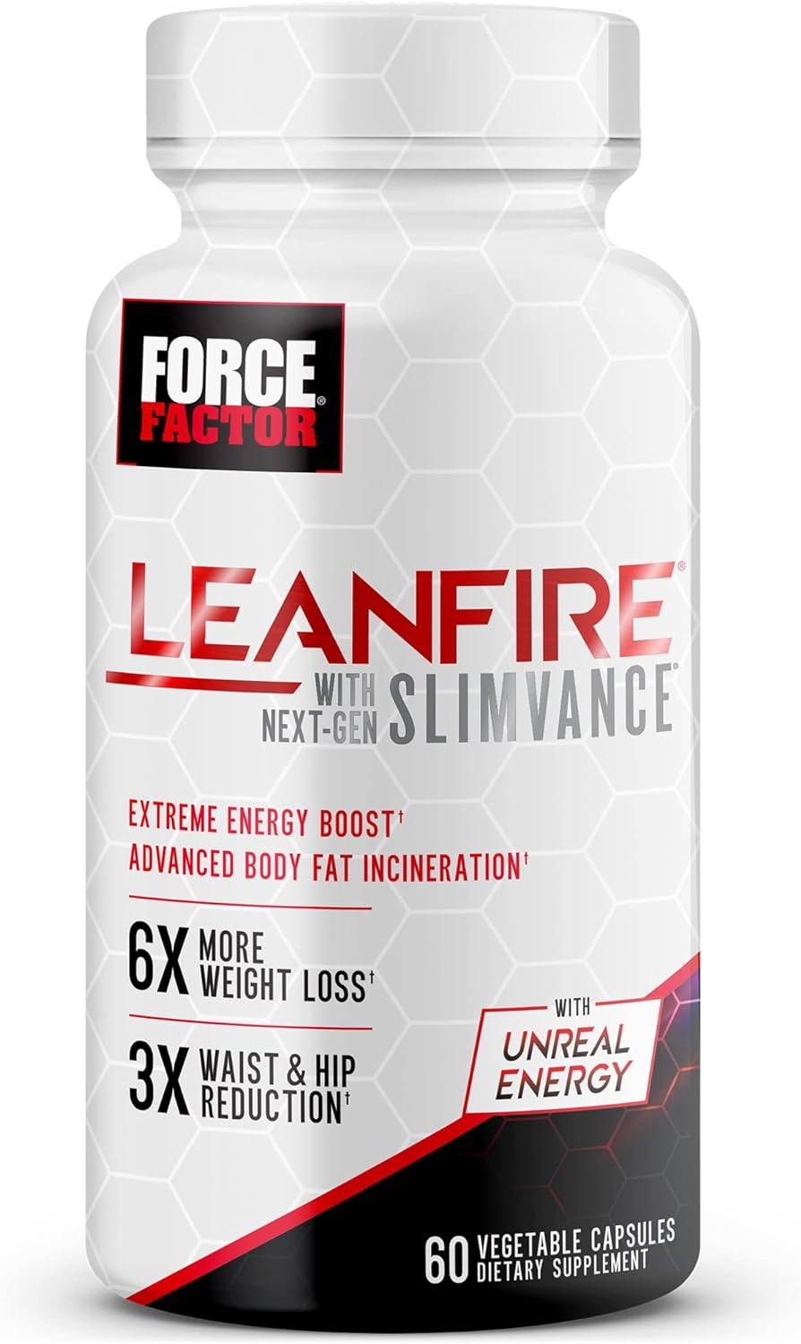 FORCE FACTOR LeanFire with Next-Gen SLIMVANCE Advanced Thermogenic Fat Burner for Weight Loss with B Vitamins and Capsimax to Boost Metabolism, Increase Energy, and Enhance Focus, 60 Capsules