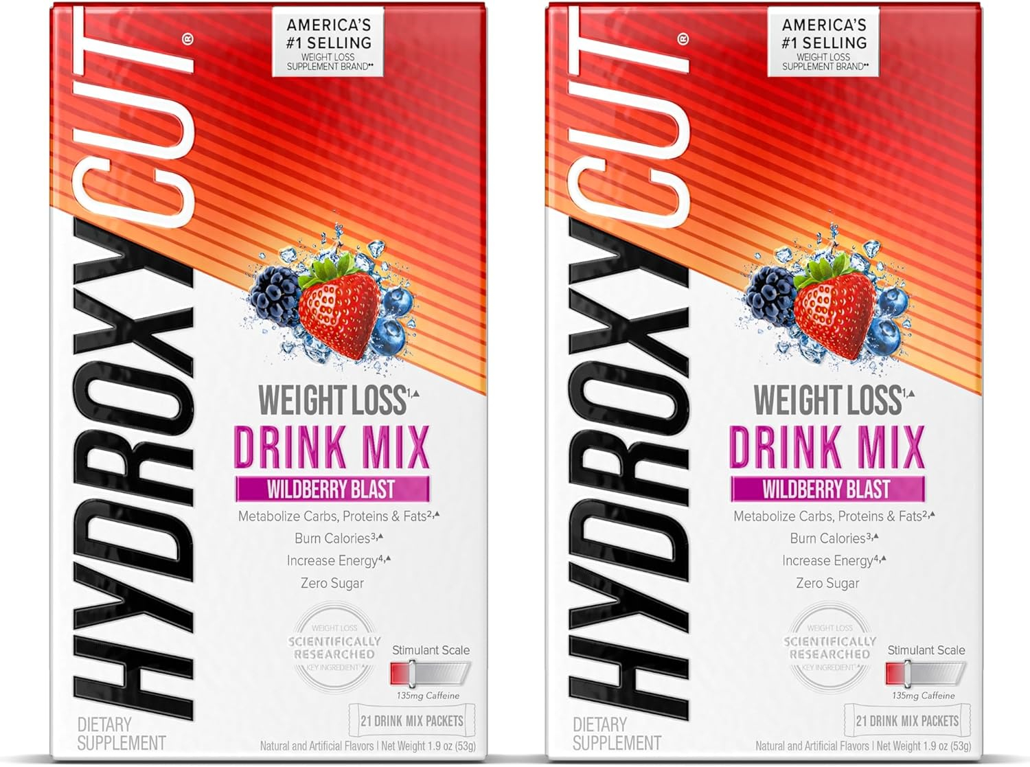 Hydroxycut Drink Mix | Energy Drink Powder | Wildberry Blast, 21 Packets, 2 Packs (Packaging May Vary)