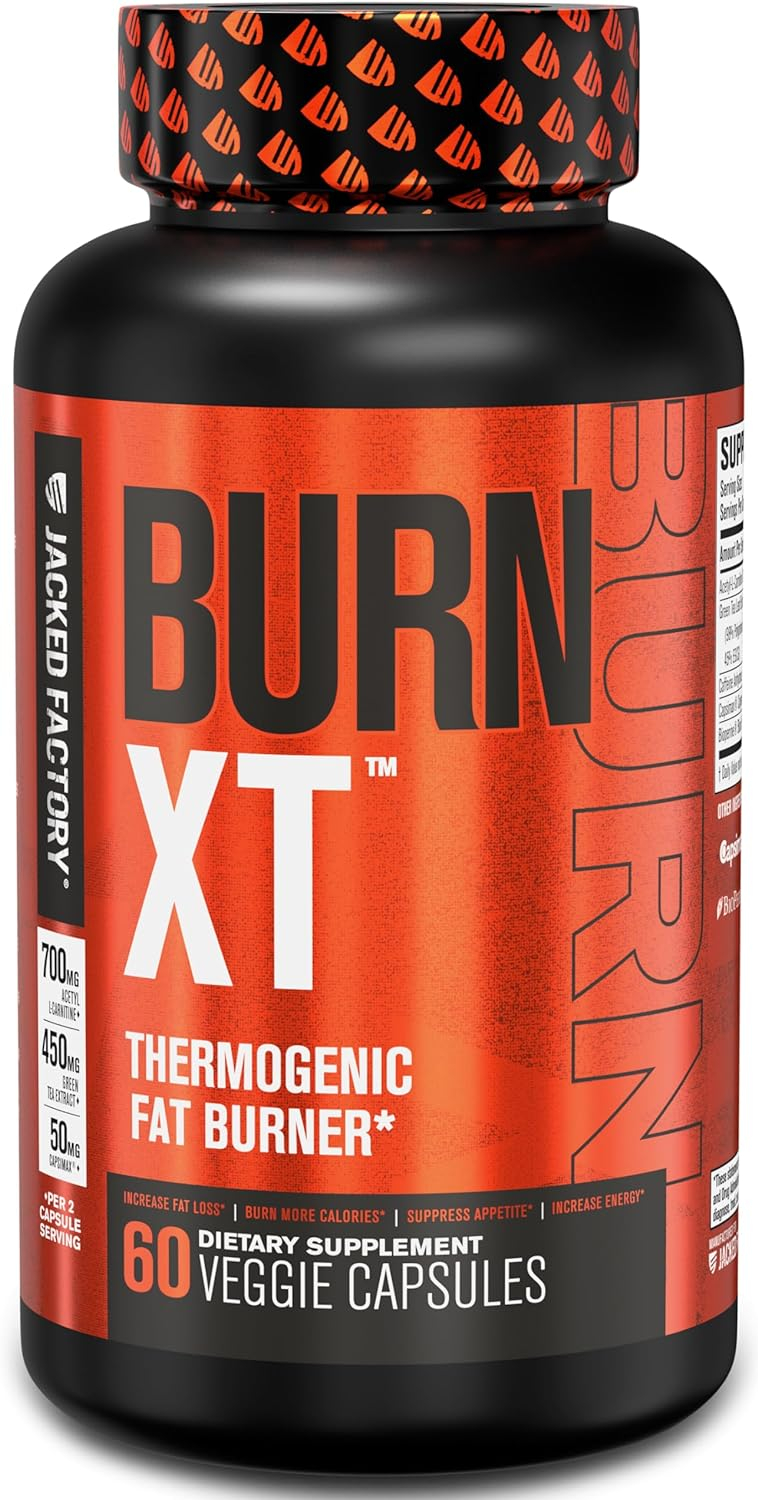 Jacked Factory Burn-XT Clinically Studied Fat Burner  Weight Loss Supplement - Appetite Suppressant  Energy Booster - with Acetyl L-Carnitine, Green Tea Extract and More - 60 Natural Diet Pills