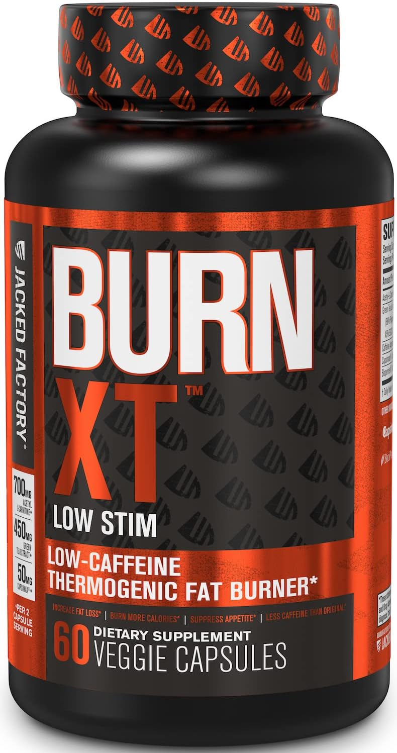 Jacked Factory Burn-XT Low Caffeine, Low Stim Weight Loss Supplement - Thermogenic Fat Burner and Appetite Suppressant for Weight Loss with Green Tea Extract, Capsimax,  More - 60 Diet Pills