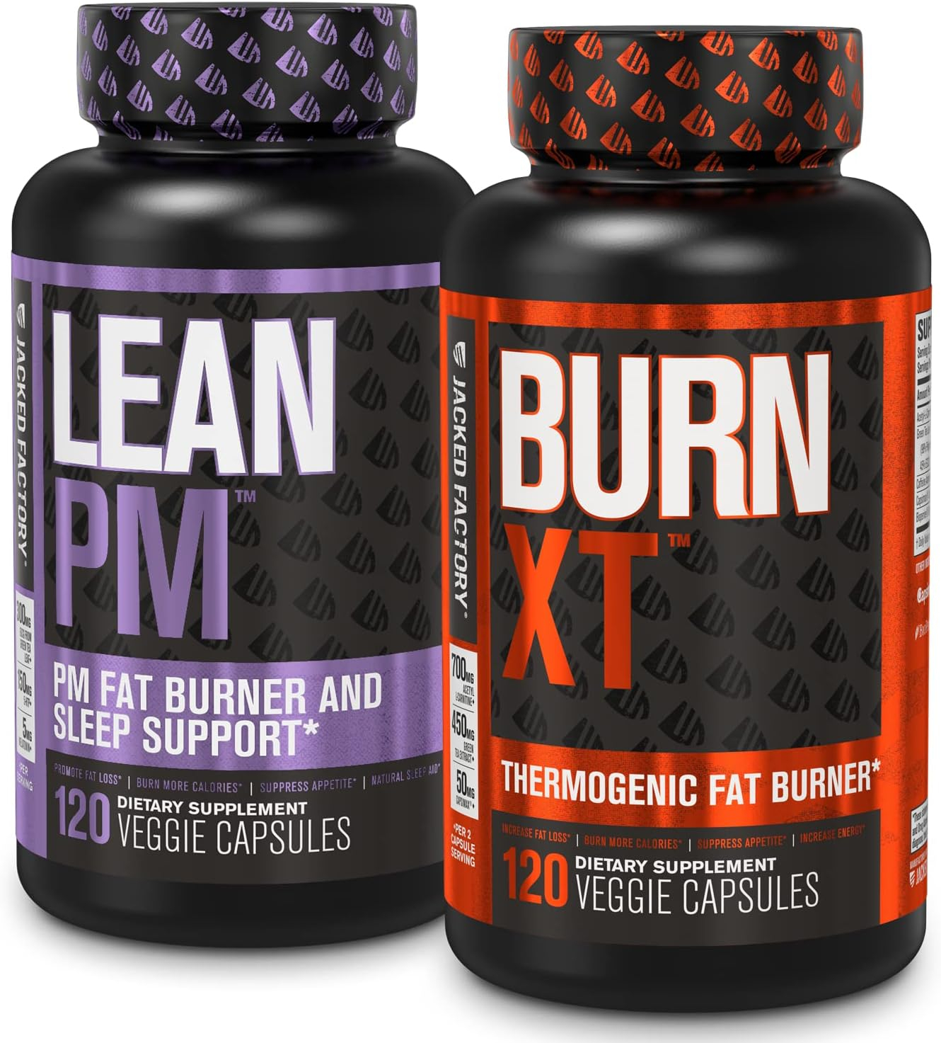Jacked Factory Burn XT Thermogenic Fat Burner  Lean PM Nighttime Weight Loss Supplement for Men  Women 120 Veggie Diet Pills