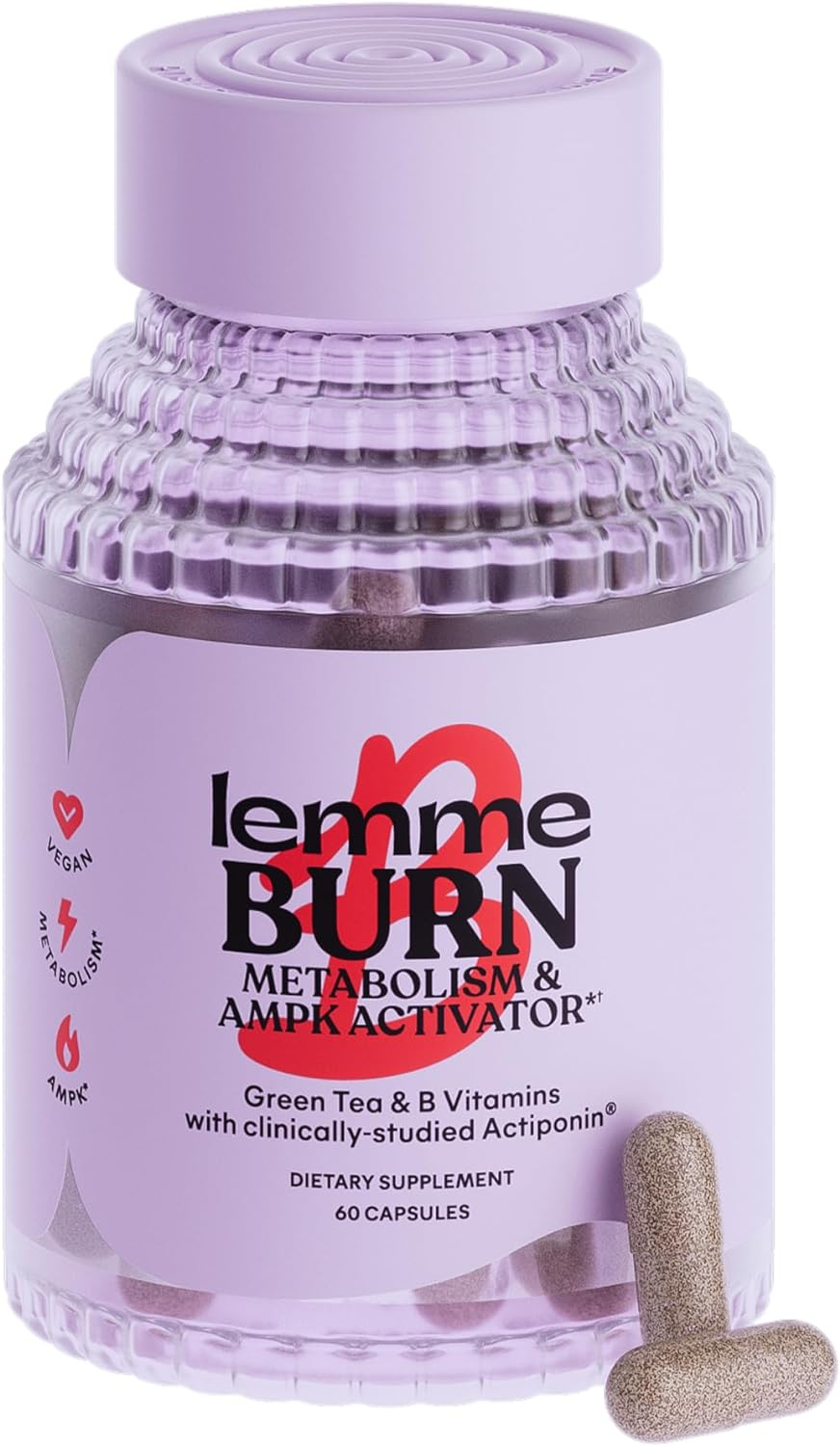 Lemme Burn - Metabolism, Belly Fat Burning + AMPK Activating Supplement for Men  Women w/Clinically Studied Actiponin Gynostemma, Green Tea Extract, Vitamins B6  B12 - Vegan, Gluten Free, 60 Count