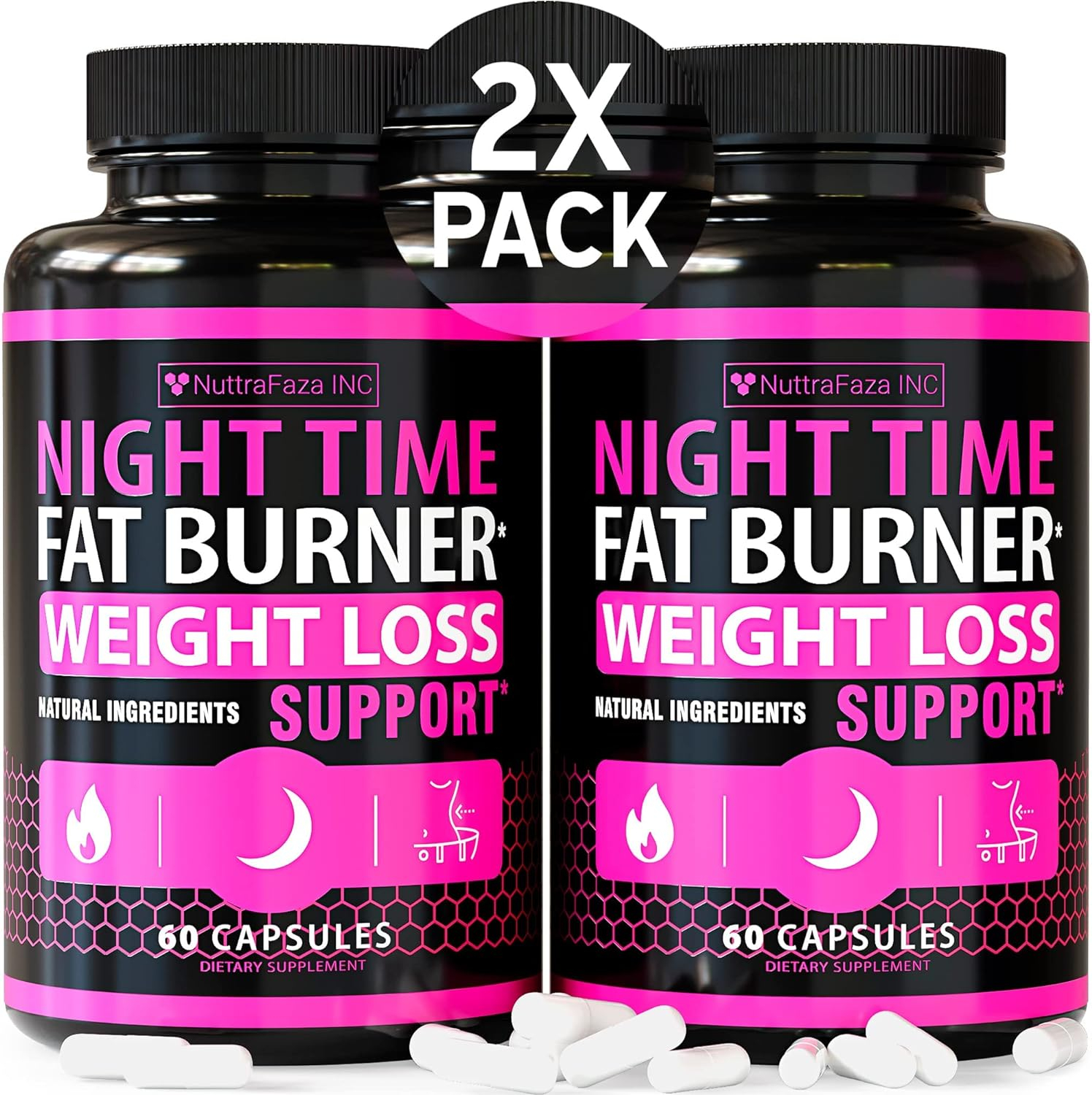 NuttraFaza INC (2 Pack) Night Time Weight Loss Pills for Women Belly Fat Burner for Women - Diet Pills That Work Fast for Women - Made in USA