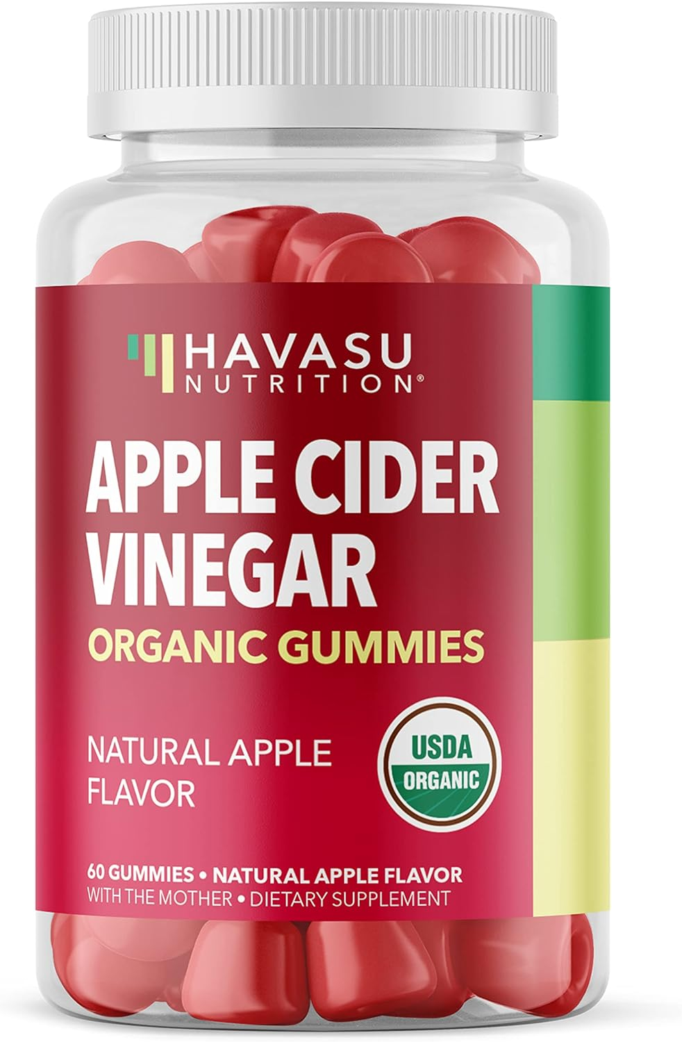 Organic Apple Cider Vinegar Gummies Detox | The Mother Enzyme | ACV Gummy Supplement for Metabolism to Help Support Digestion and Cleanse Gut | 60 Vegan and Non-GMO, Naturally-Flavored Apple Gummies