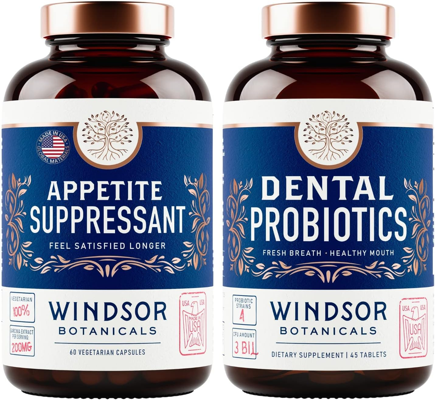 WINDSOR BOTANICALS Appetite Suppressant for Weight Loss and Dental Probiotics for Bad Breath Bundle