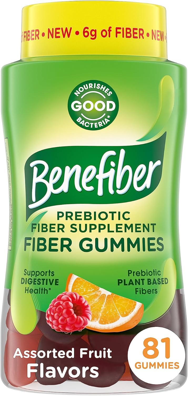 Benefiber Prebiotic Fiber Supplement Gummies with Probiotics for Digestive Health  Prebiotic Fiber Supplement Gummies for Digestive Health, Assorted Fruit Flavor - 81 Count