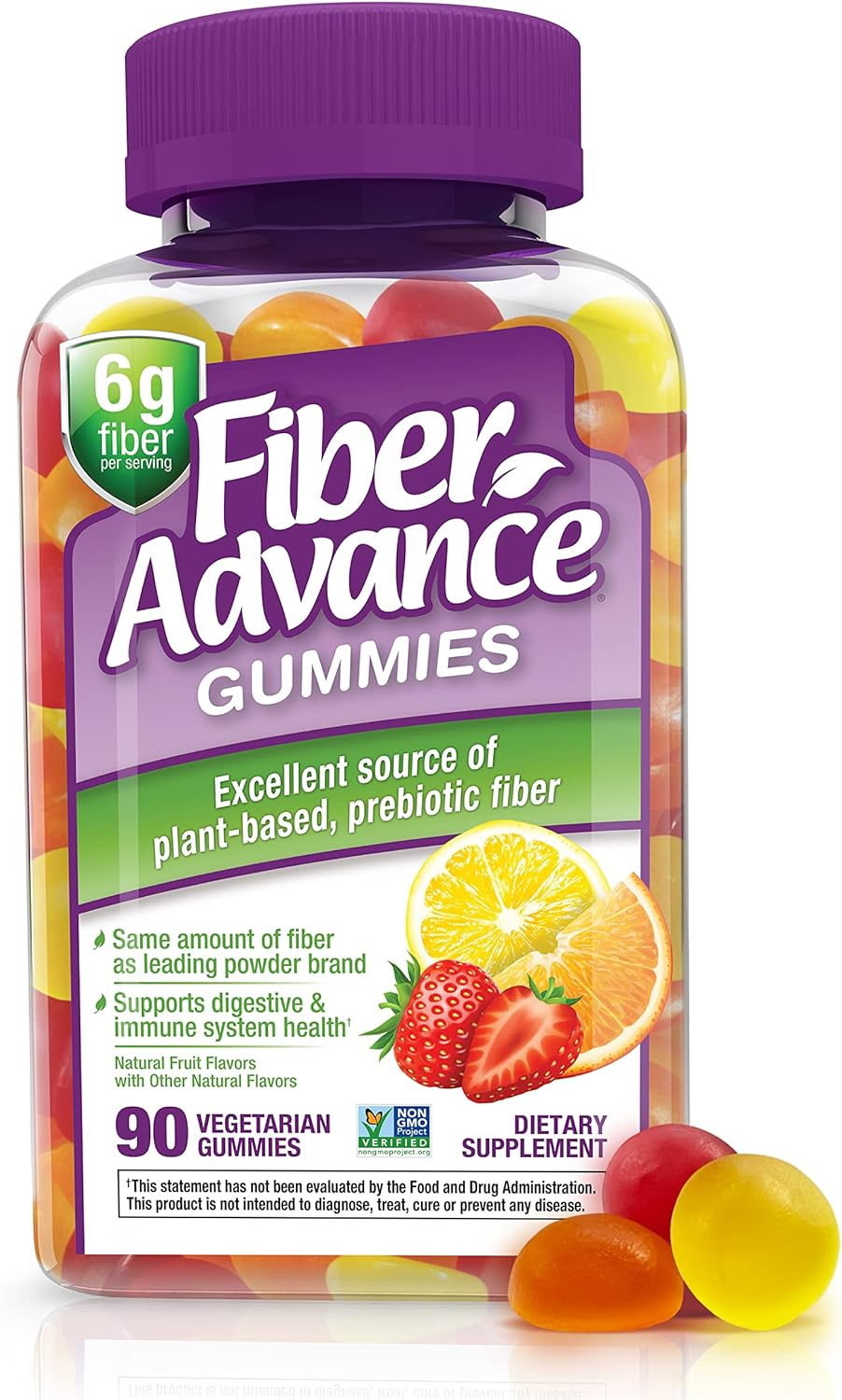 Fiber Advance Gummies | 100% Plant Based Fiber Supplement for Digestive Health | Chicory Root Inulin Prebiotic Fiber Gummies for Adults | Gluten Free, Vegetarian,  Non-GMO, 90 Count