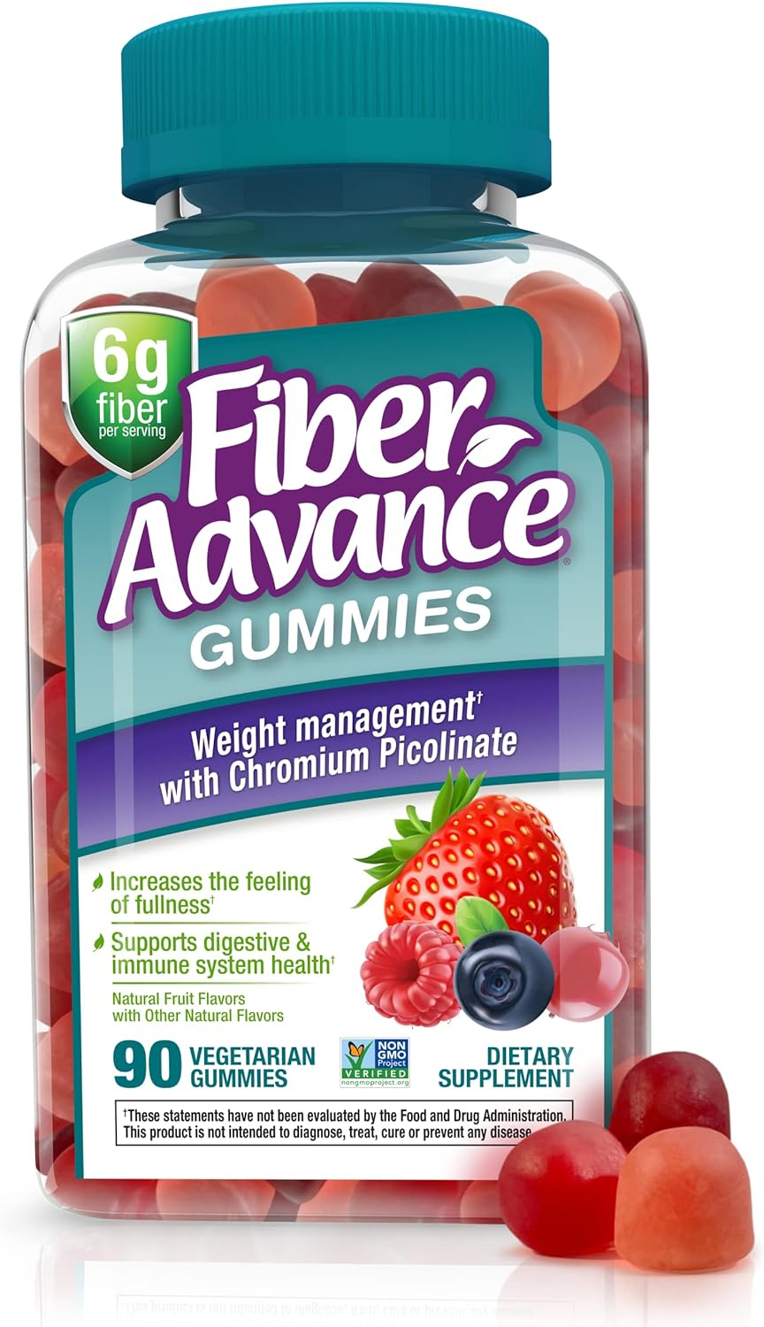 Fiber Advance Weight Management Gummies | 100% Plant Based Fiber for Digestive Wellness and Gut Health | Chromium Picolinate for Weight Management Support, 90 Count