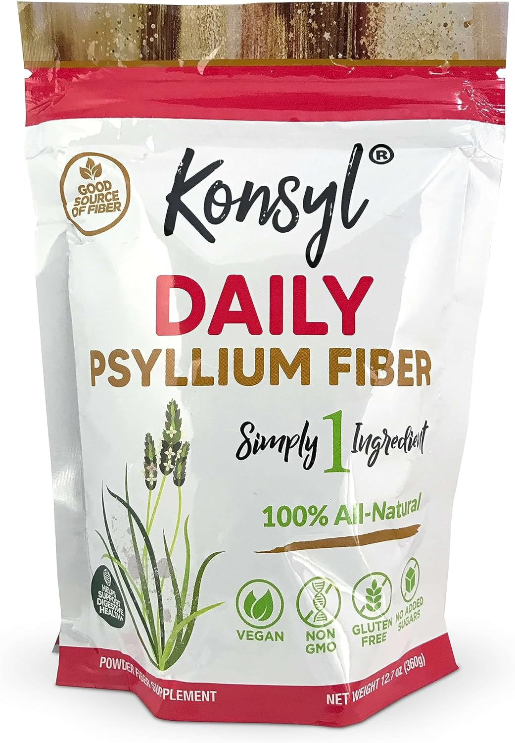 Konsyl Daily Psyllium Fiber 360g / 12.7oz - Non-GMO, Vegan, Keto-Friendly, Fiber Supplement Powder - Supports Digestive Health