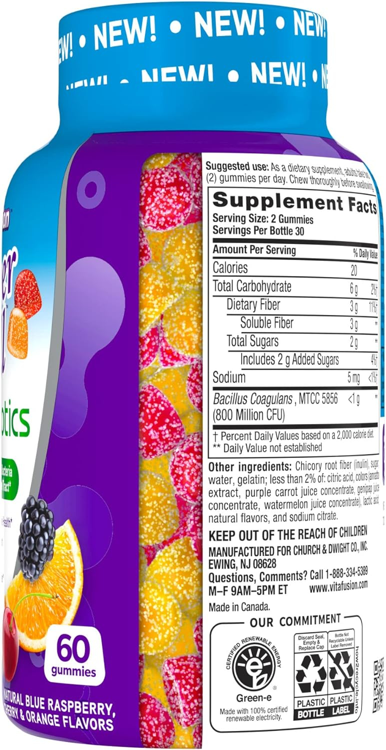 Vitafusion Fiber Well + Probiotics Gummies for Adults, 60 Count Sugar Free Fiber Gummies, 90 Count