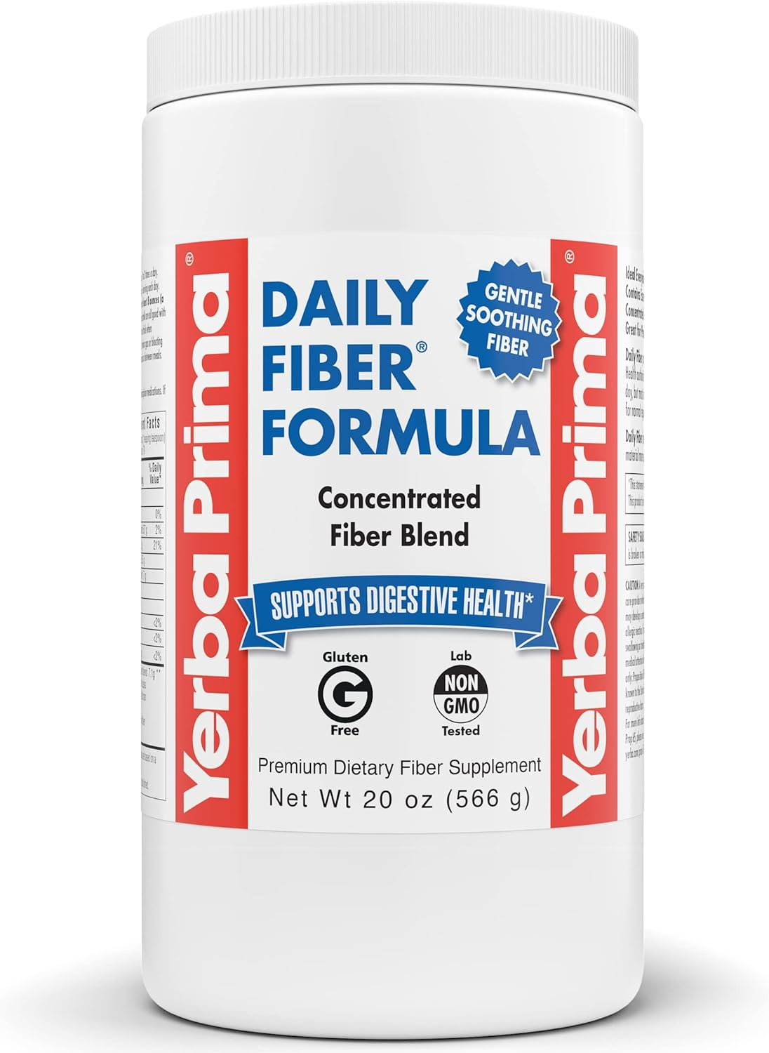 Yerba Prima Daily Fiber Formula - 20 oz Powder - Unflavored, Concentrated Blend of Soluble/Insoluble, Psyllium Seed Husks, Acacia Gum, Apple Fiber for Bulk - Dietary Bulking Supplement - Regularity