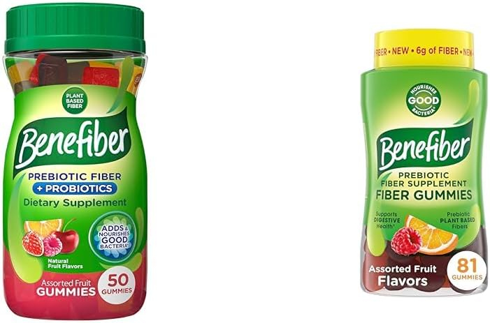 Benefiber Prebiotic Fiber Supplement Gummies with Probiotics for Digestive Health  Prebiotic Fiber Supplement Gummies for Digestive Health, Assorted Fruit Flavor - 81 Count