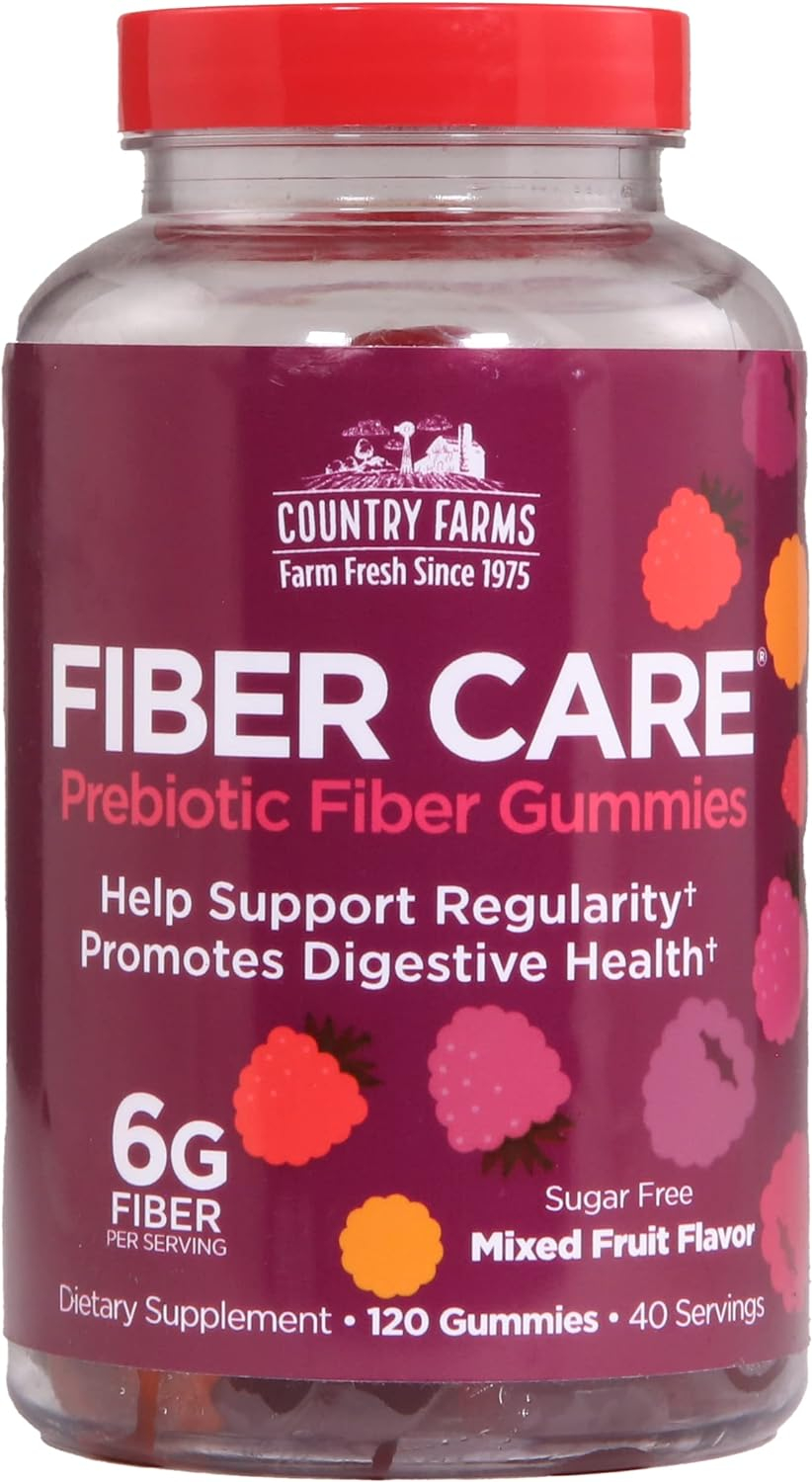 Country Farms Fiber Care Prebiotic Gummies, 6g of Fiber Per Serving, FOS from Beets, Digestive Health, Supports Regularity, Mixed Fruit Flavor, 120 Gummies, 40 Servings, Multi