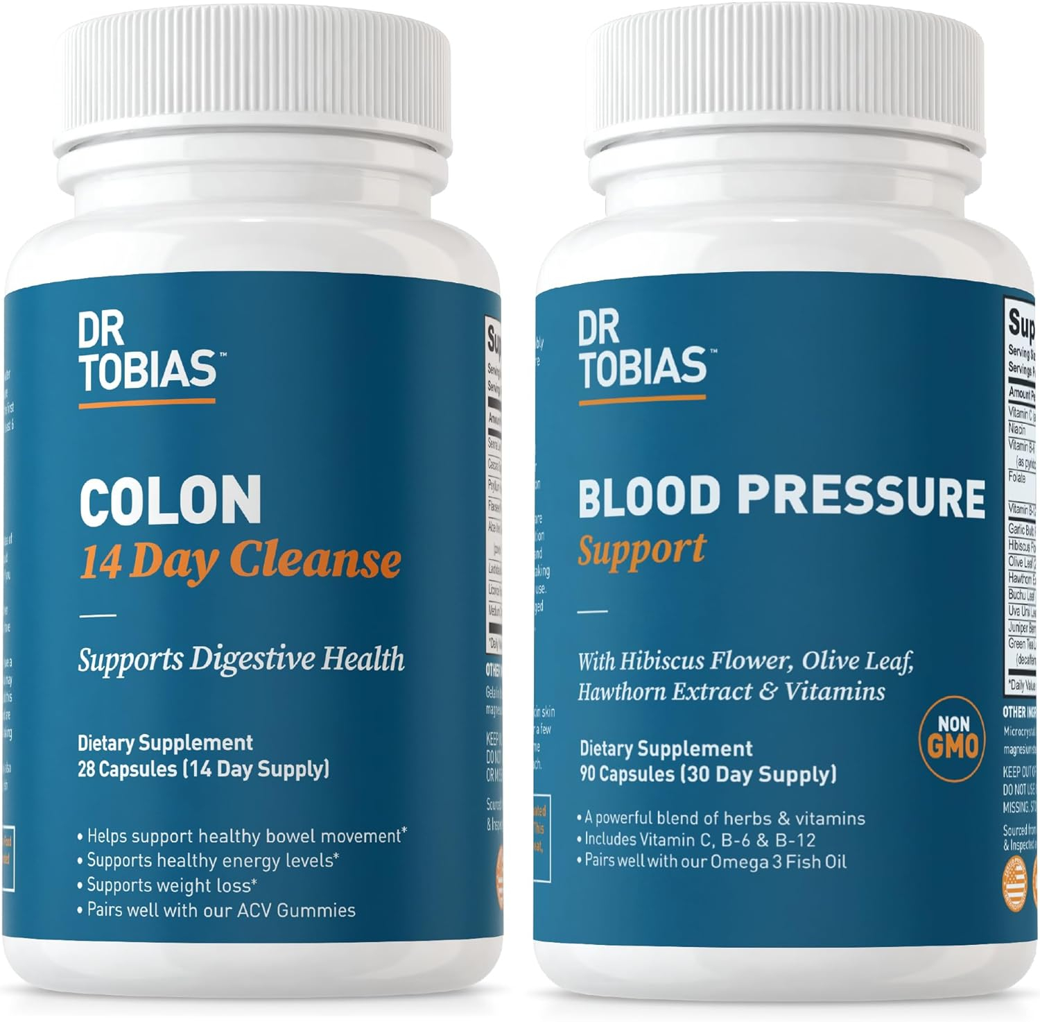 Dr. Tobias Colon 14 Day Cleanse and Blood Pressure Support with Fiber, Herbs  Probiotics, Hawthorn, Hibiscus Flower, Supports Gut and Circulatory Health