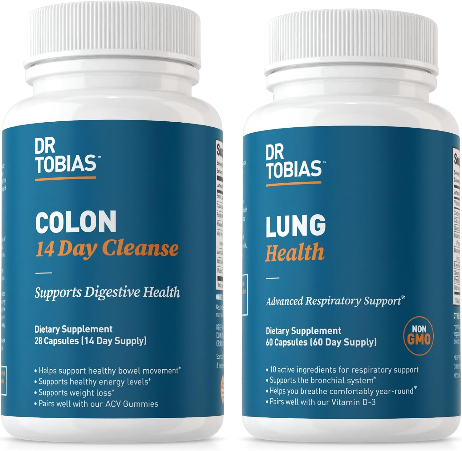 Dr. Tobias Colon 14 Day Cleanse and Lung Health Supplements, with Fiber, Herbs  Probiotics, Vitamin C, Butterbur, Quercetin  Bromelain, Gut and Lung Support, Non-GMO