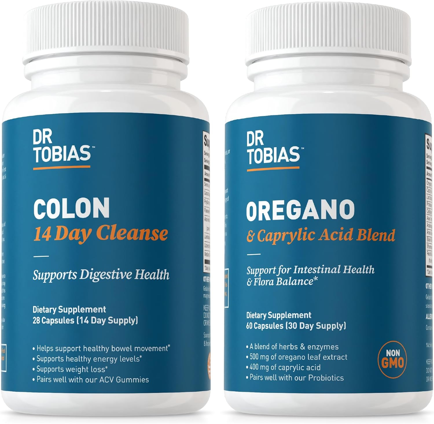 Dr. Tobias Colon 14 Day Cleanse and Oregano and Caprylic Acid Supplements, Supports Gut Health and Flora, Intestinal Health and Immune Support, for Women  Men