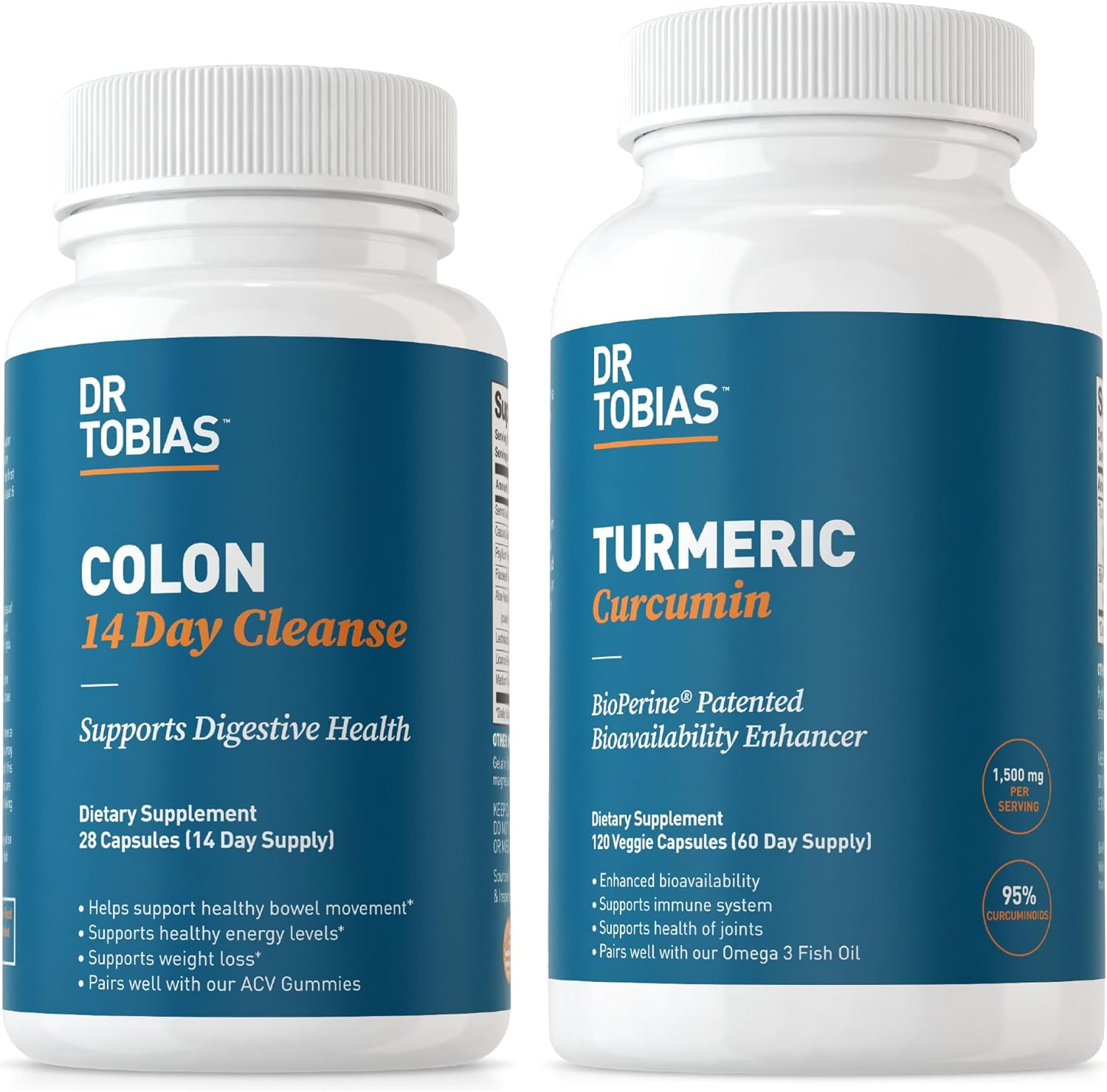 Dr. Tobias Colon 14 Day Cleanse and Turmeric Curcumin Supplement Support Overall Health, Gut Cleanse Detox, Joint Support for Men  Women with Cascara Sagrada, Psyllium Husk  Extra Strength Curcumin