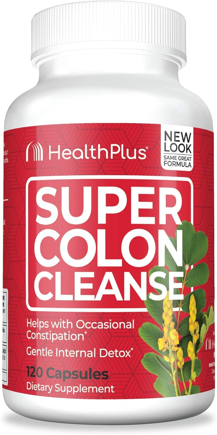 Health Plus Super Colon Cleanse 10 Day Gentle Gut Cleanse Detox, Psyllium Husk, Probiotics for Constipation Relief  Digestive Support, 120 Capsules