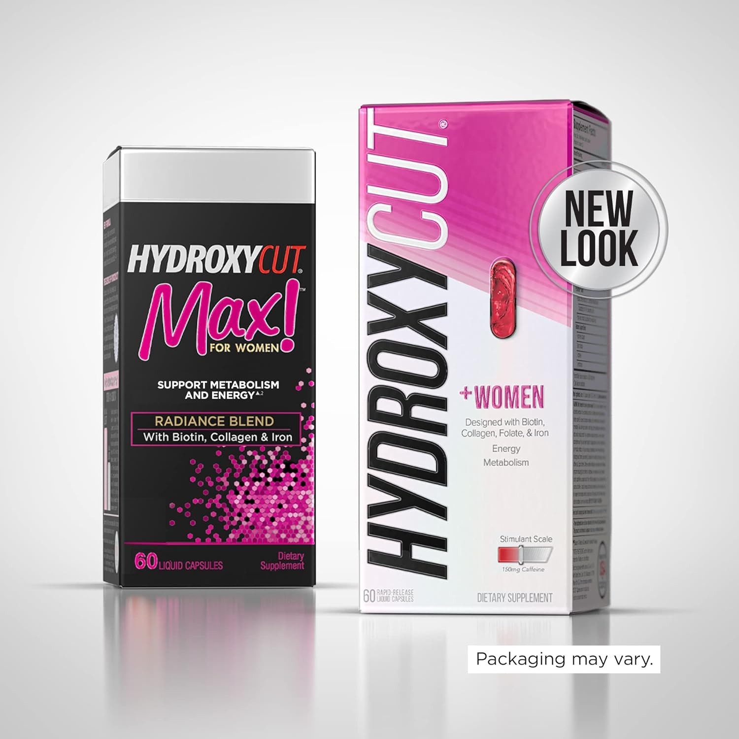 Hydroxycut +Women - 60 Rapid-Release Liquid Capsules - Burn Calories, Boost Metabolism - Includes Biotin, Collagen, Folate  Iron